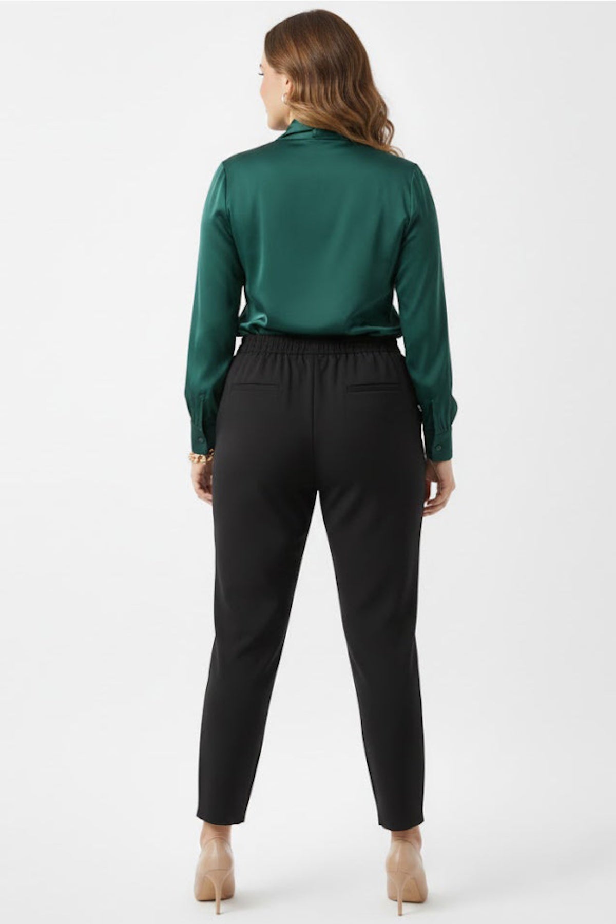 Plus - Size Pleated Trousers With Elastic Back — Black
