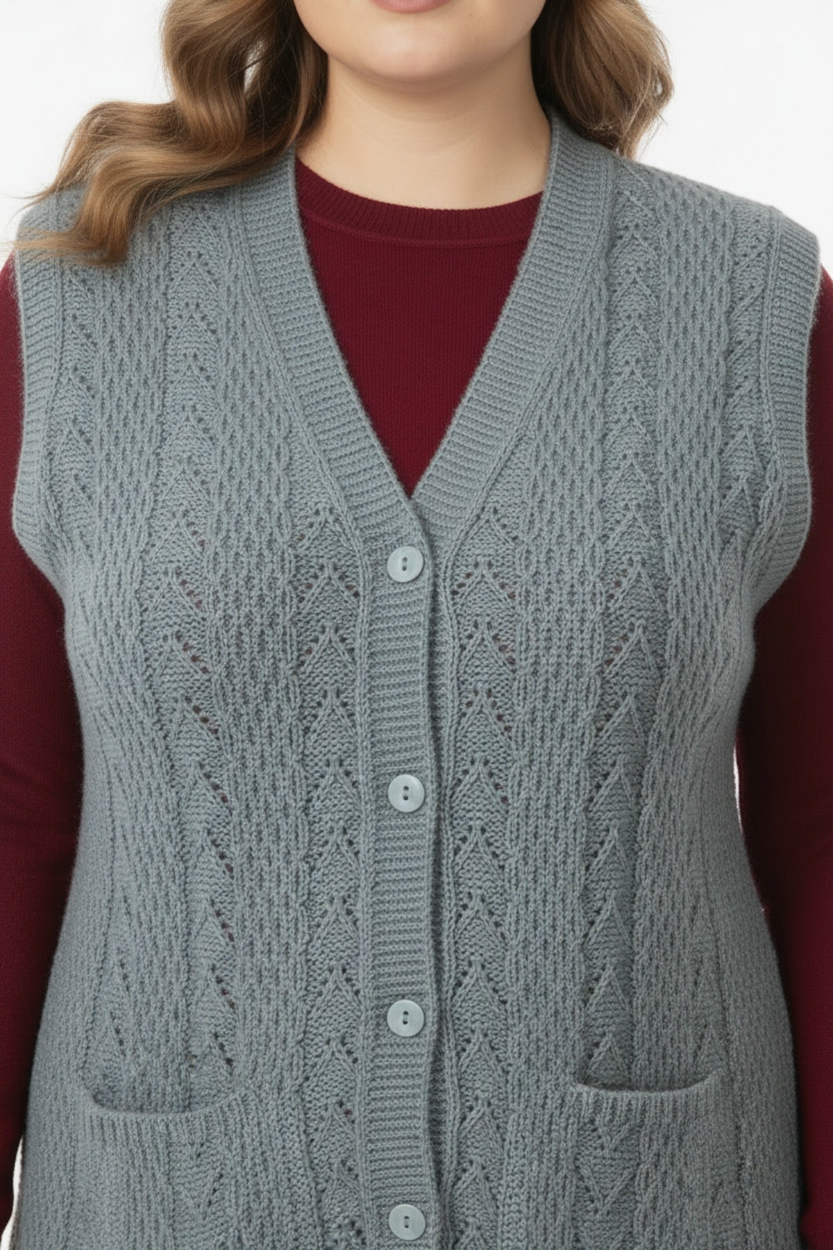 Plus - Size Knitted Vest — Grey
