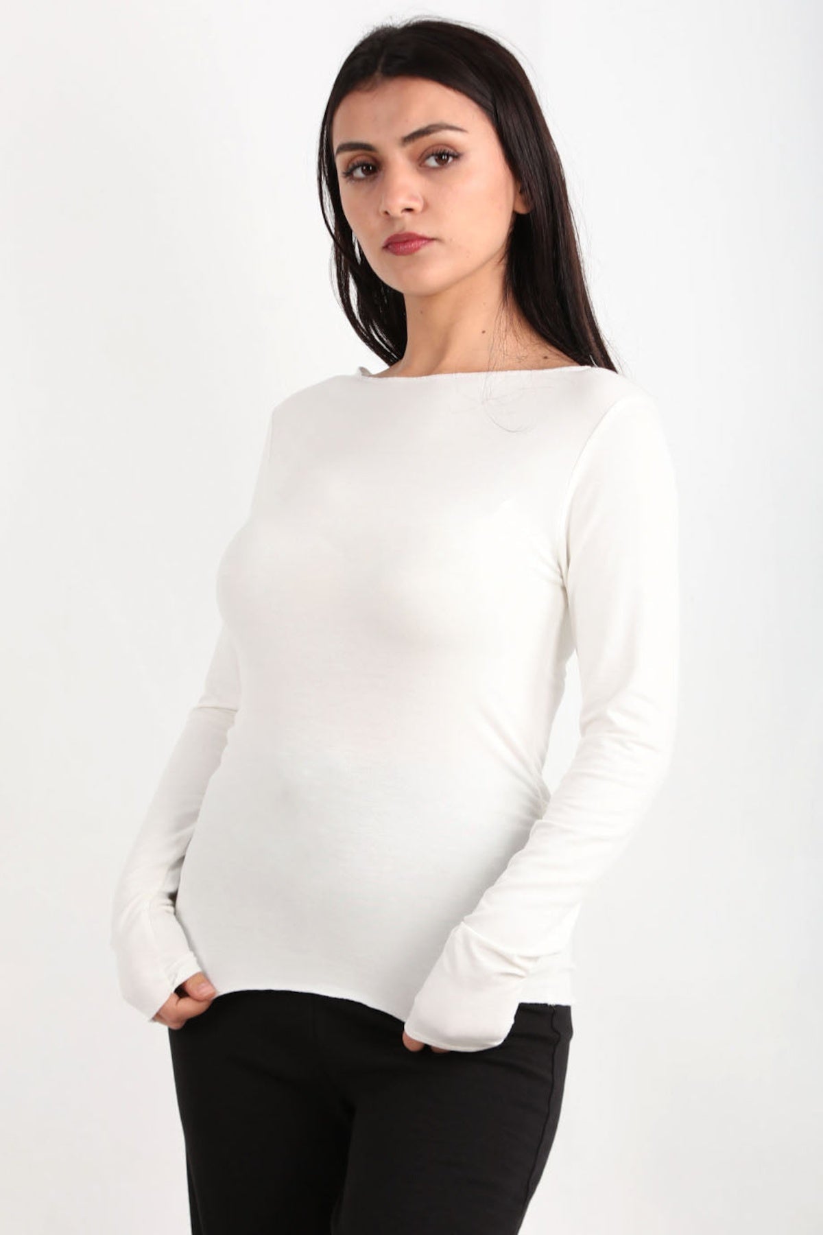 Ruched - Side Boat - Neck Bodysuit — Off - White