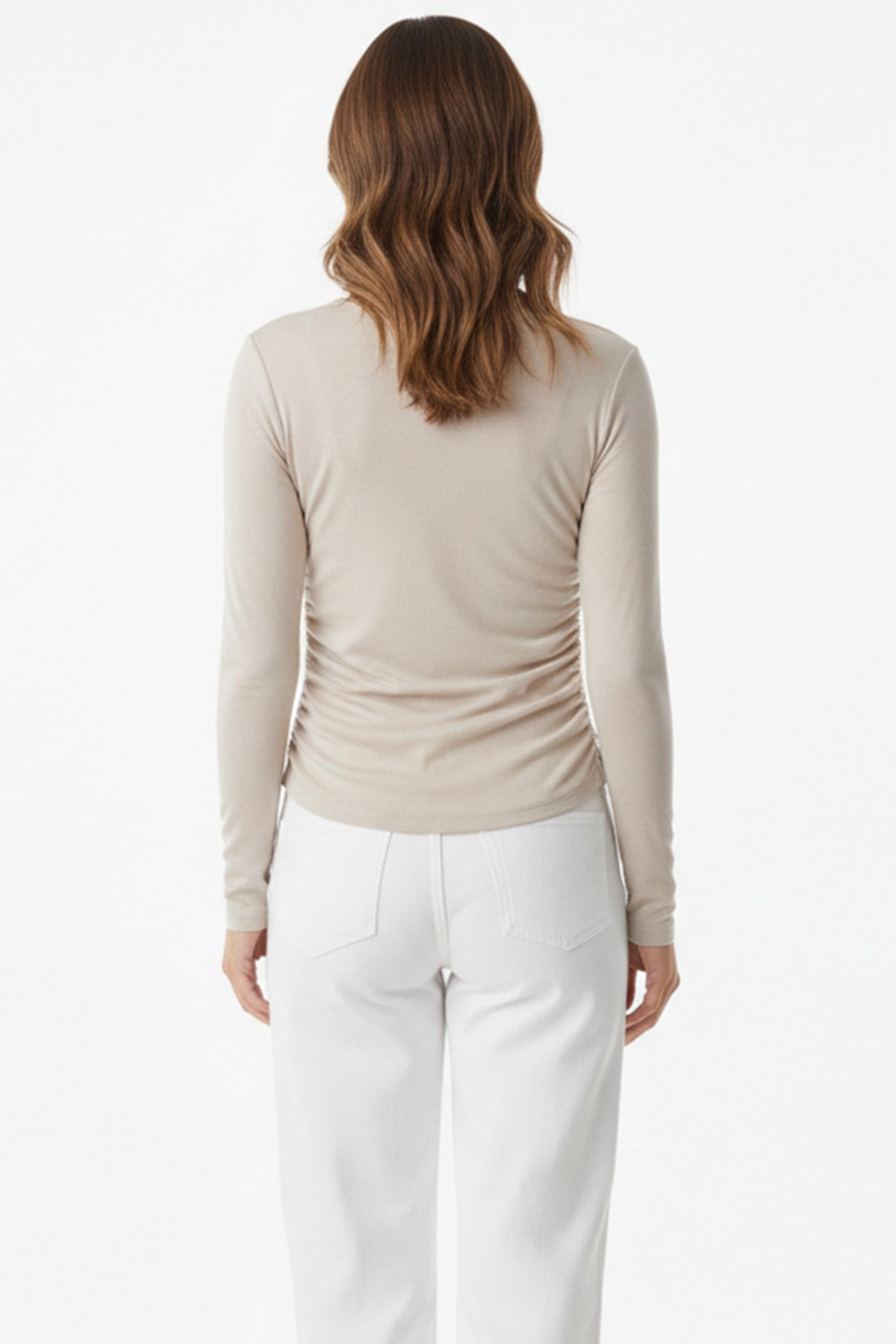 Boat - Neck Fitted Top With Ruched Sides — Taupe
