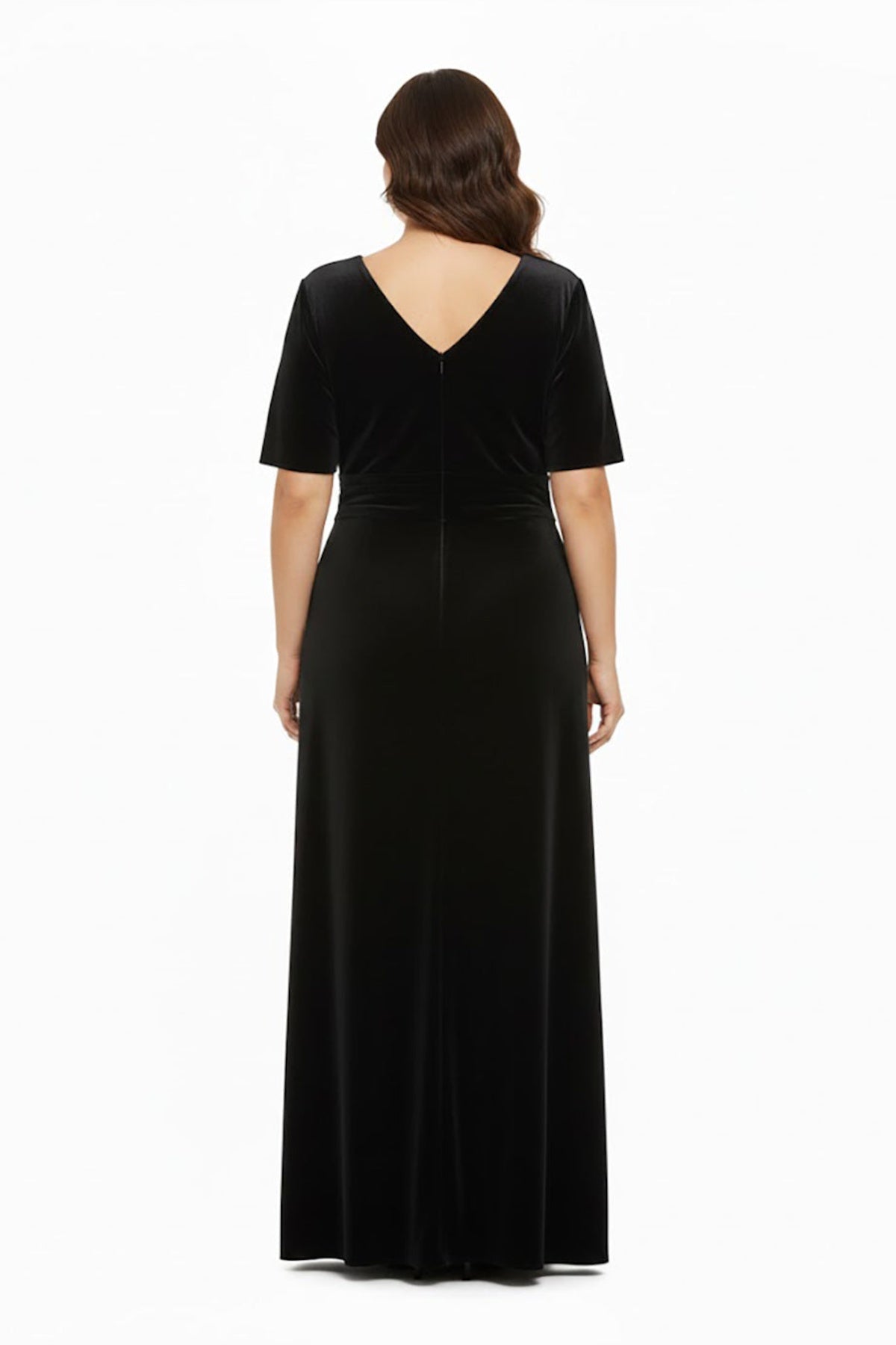 Plus - Size Evening Dress With Floral Waist Embellishment — Black