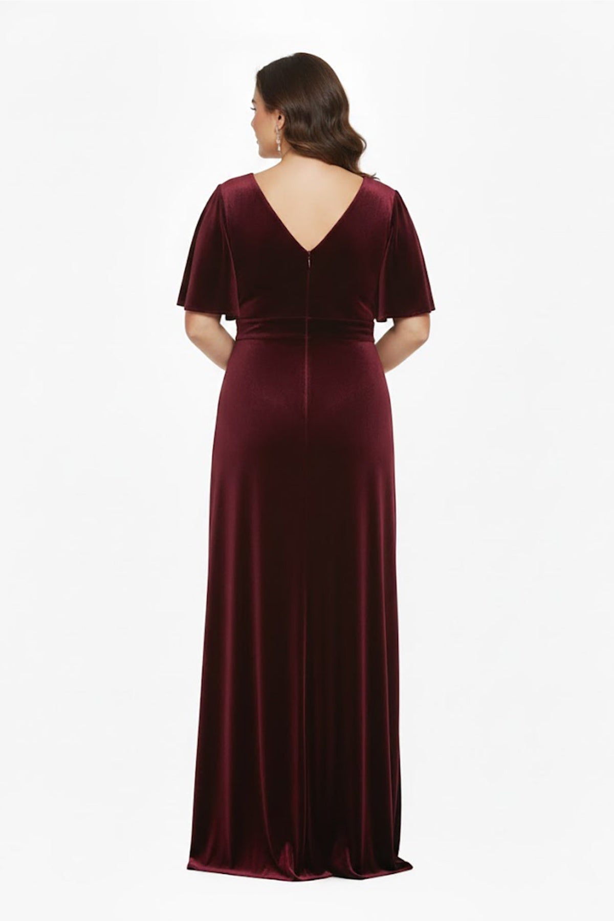 Abendkleid in großen Größen mit Blumenapplikation an der Taille – Bordeauxrot