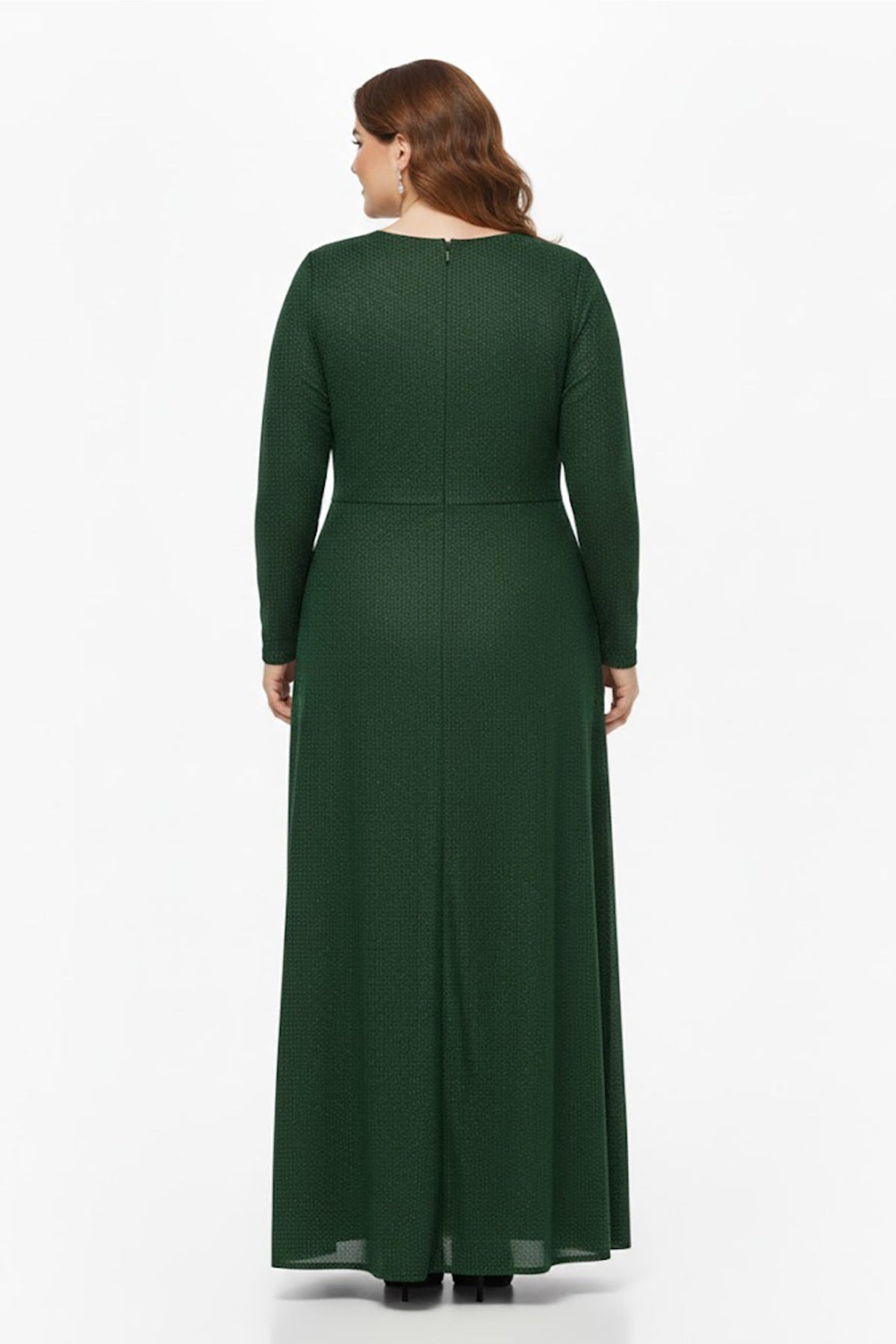 Große Größen Langarm-Abendkleid mit Taillendetail — Grün