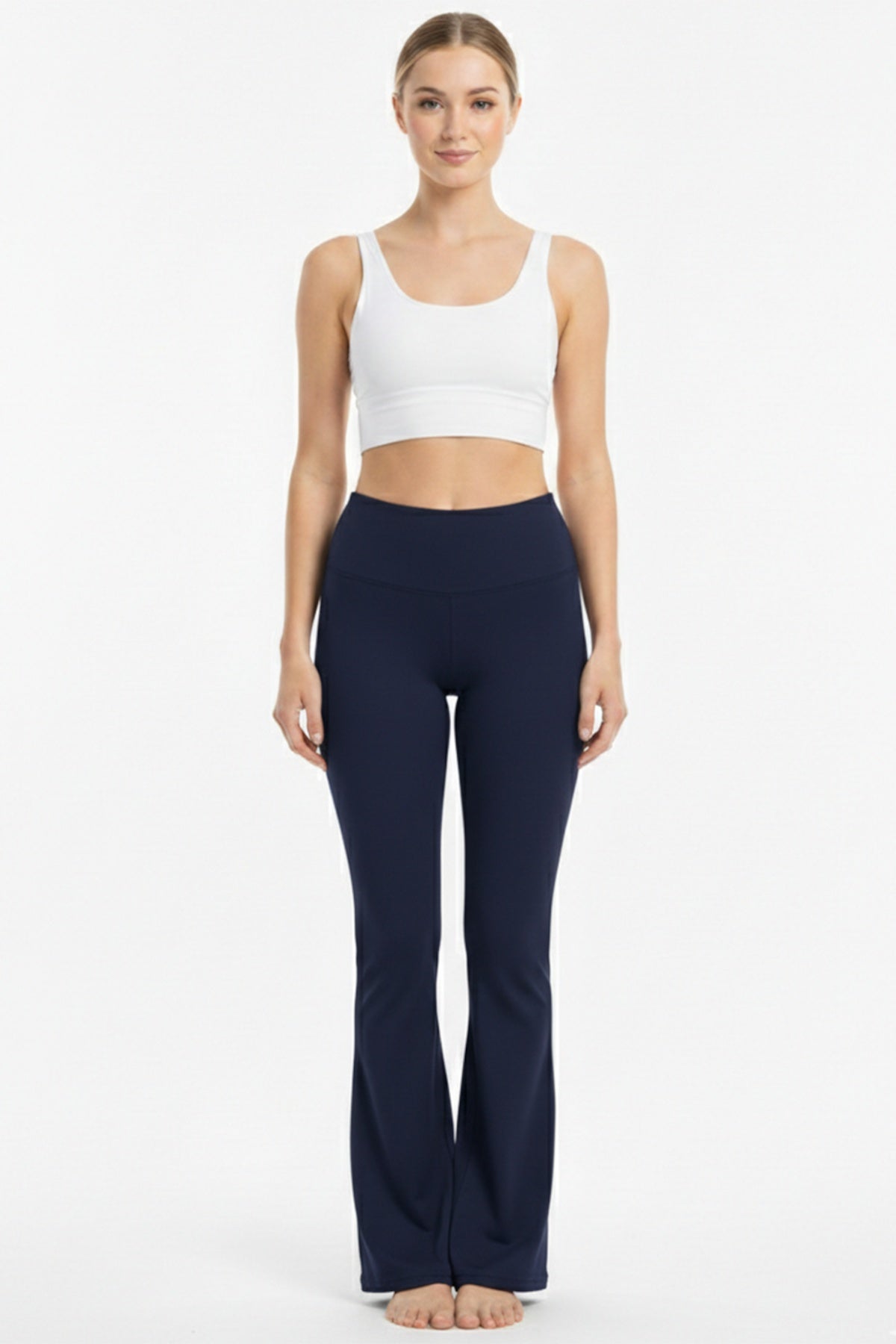 High - Waist Flared - Leg Tights With Slit — Navy