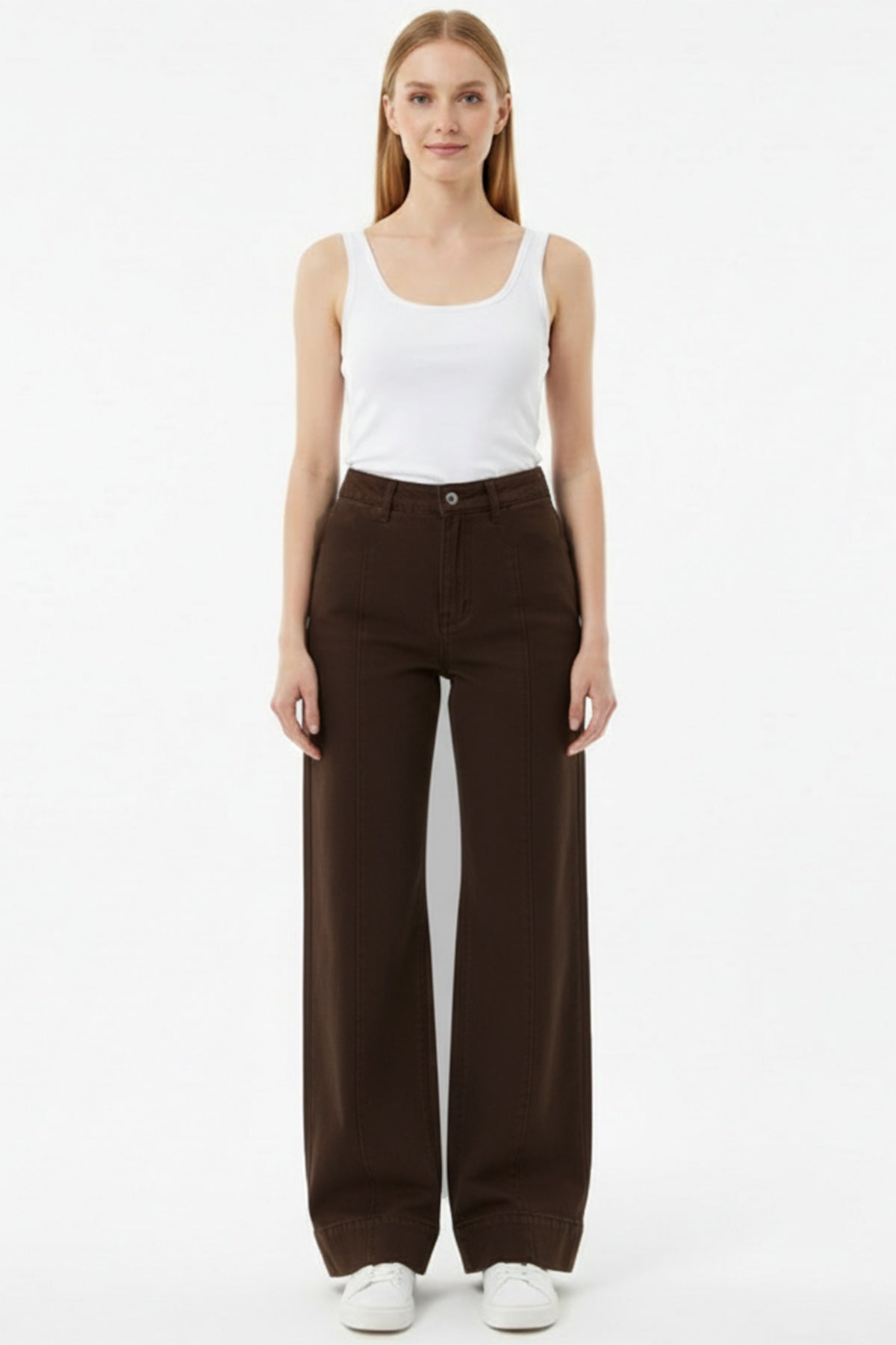 Wide-Leg Jeans Met Detail 'Çimalı' Aan De Voorkant — Bruin
