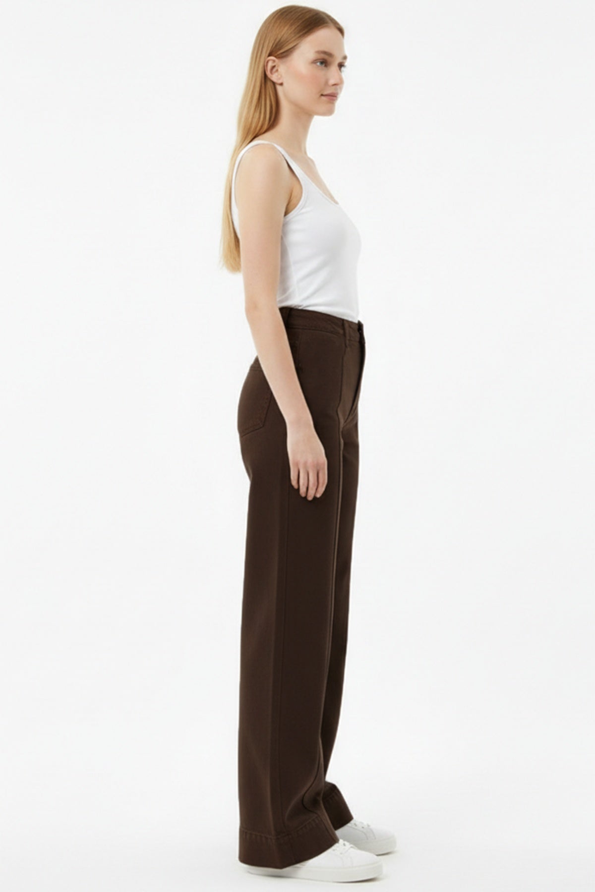 Wide-Leg Jeans Met Detail 'Çimalı' Aan De Voorkant — Bruin