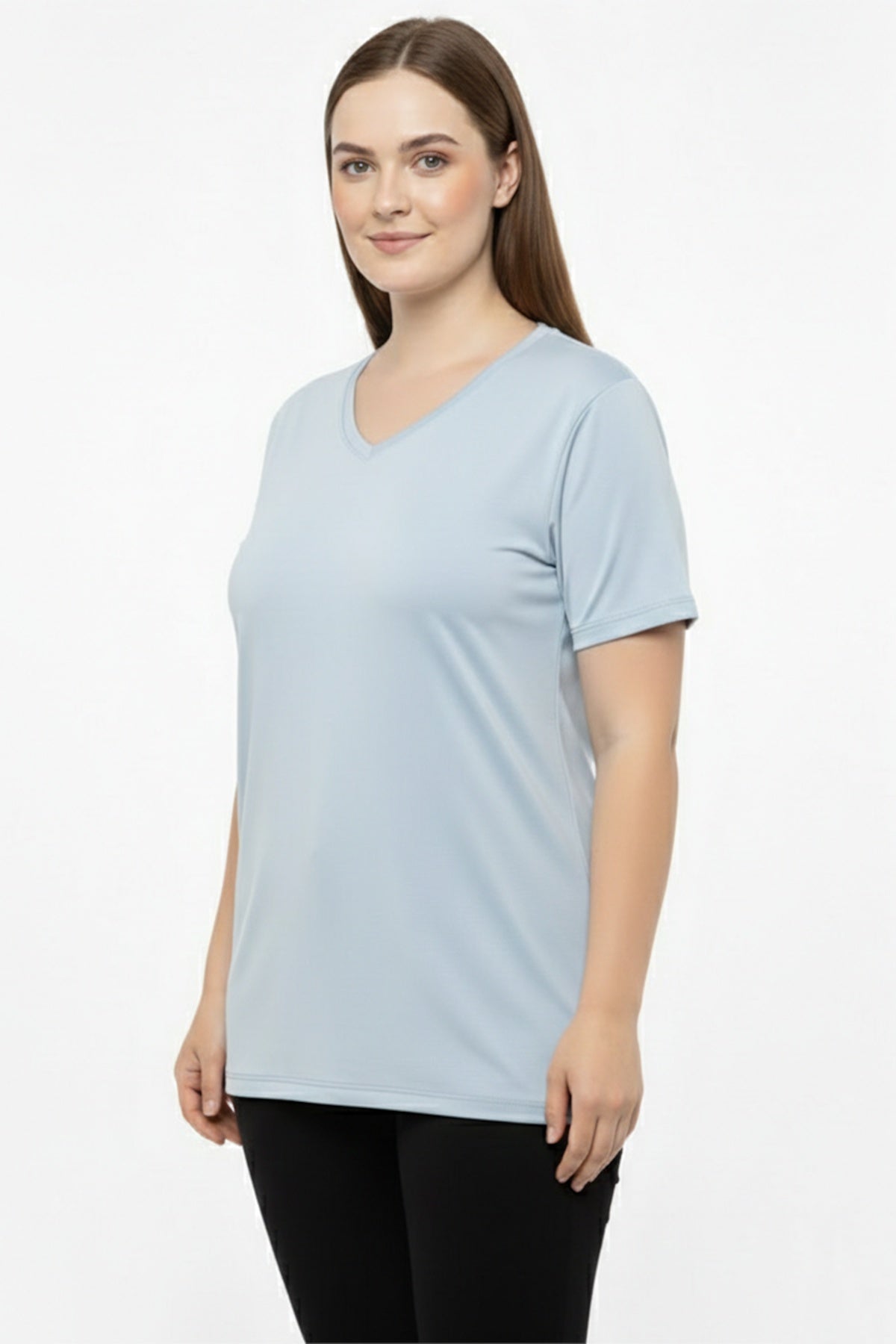 V-Ausschnitt Plus-Size Oversize T-Shirt – Blau