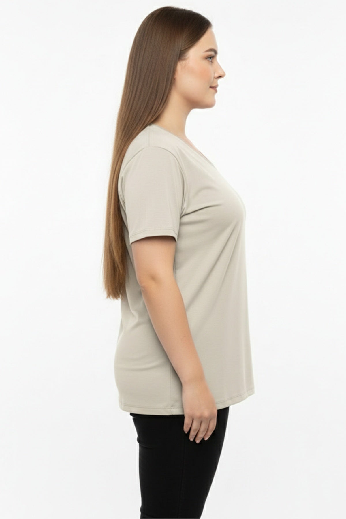 Oversized V-hals T-shirt — Taupe