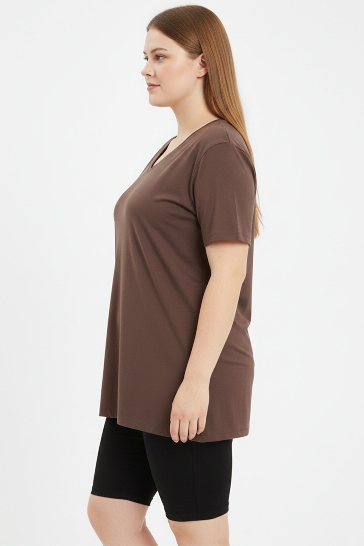 Plus - Size Oversized V - Neck T - Shirt — Brown