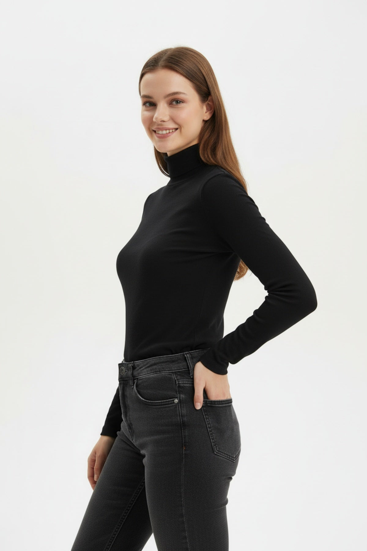 Sheer Turtleneck Blouse — Black