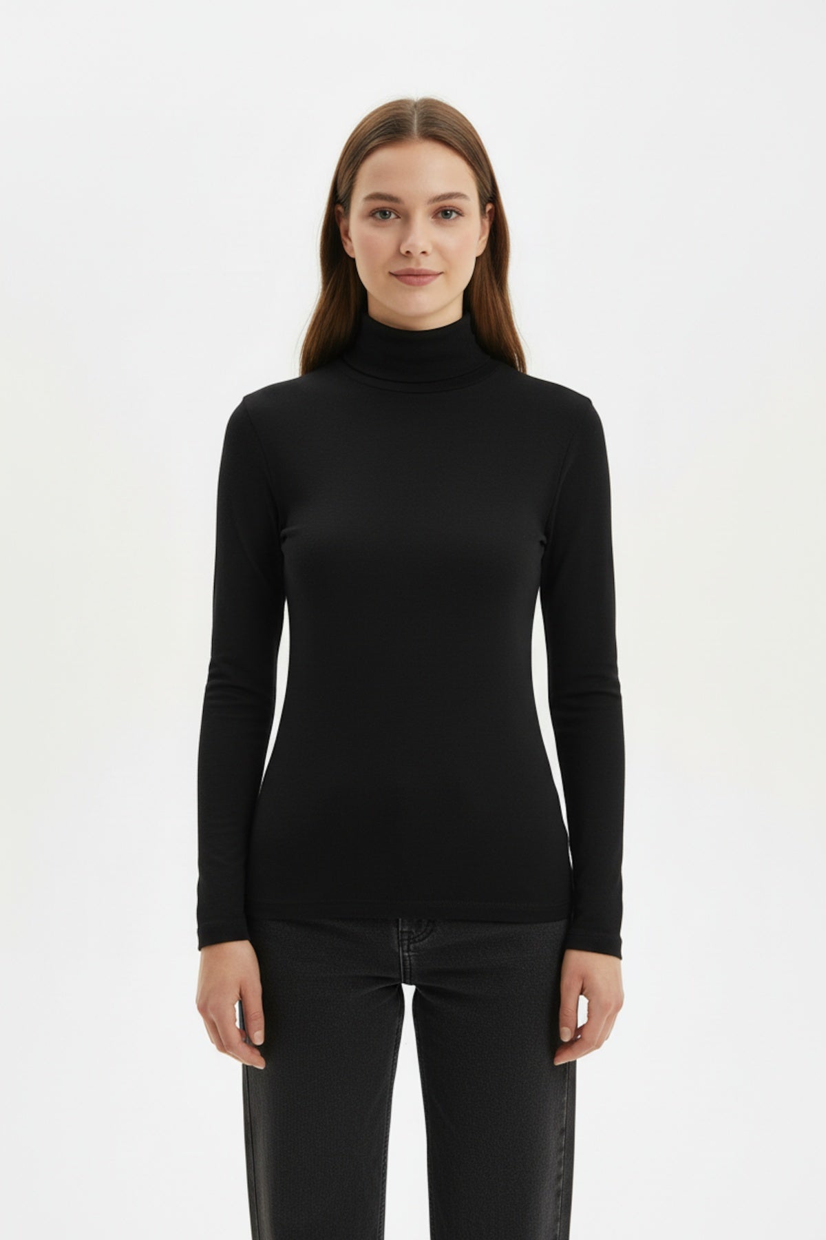 Sheer Turtleneck Blouse — Black