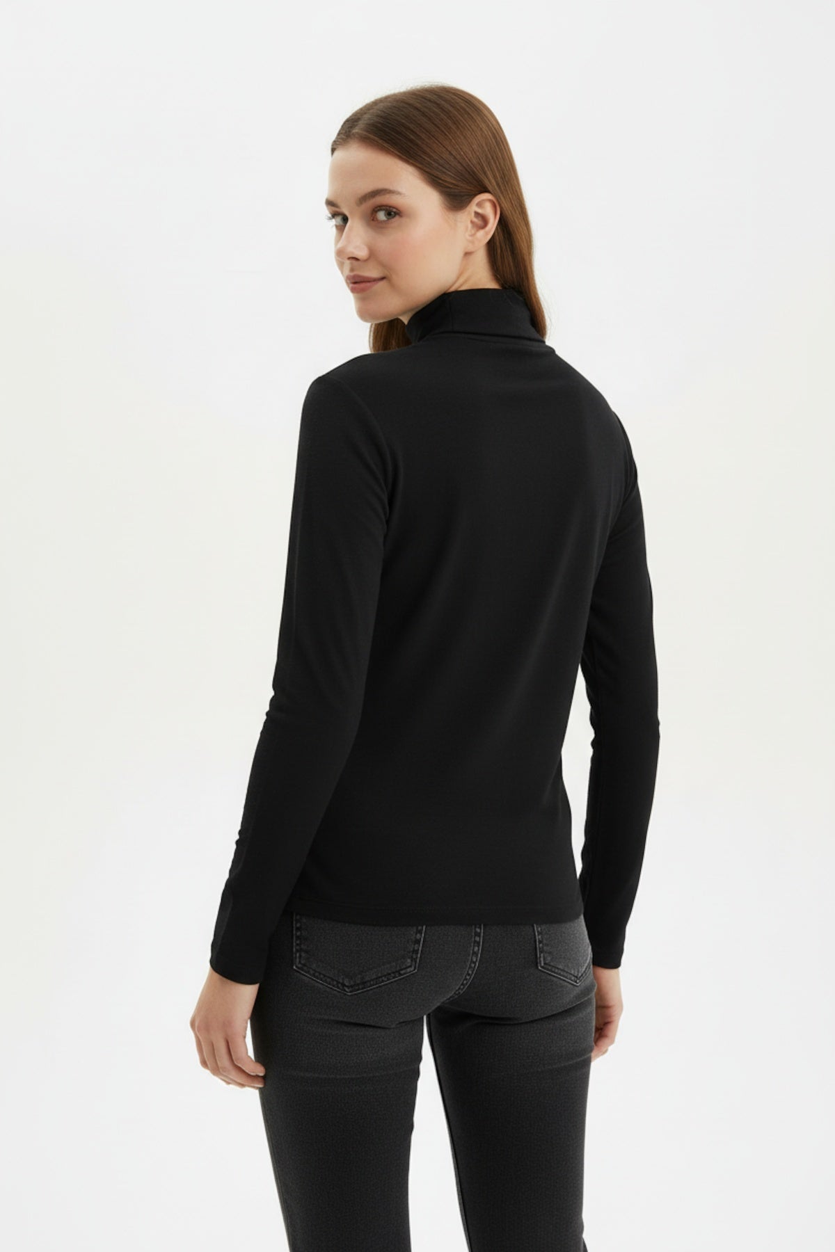 Transparente Rollkragenbluse — Schwarz