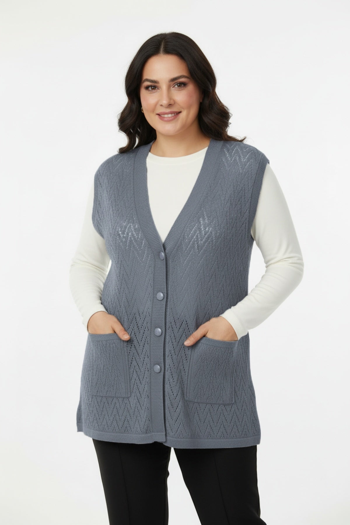Harmony Plus - Size Knitted Vest — Grey