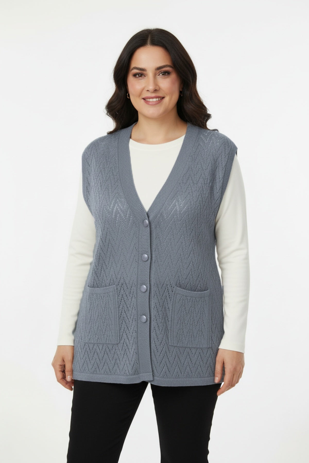 Harmony Plus - Size Knitted Vest — Grey