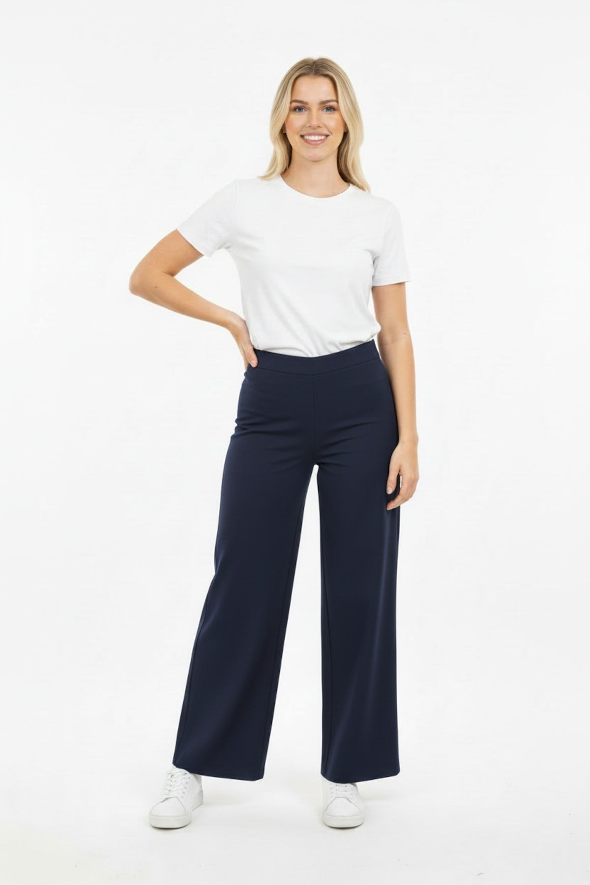 Elastic - Waist Wide - Leg Denim Trousers — Dark Navy