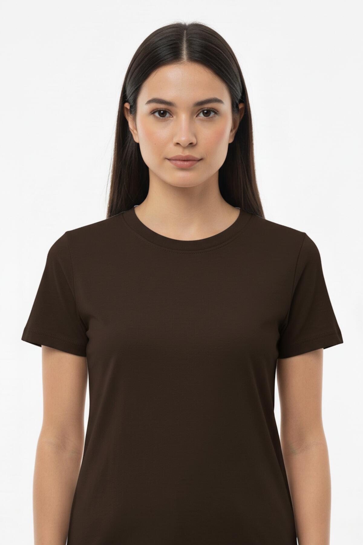 Women's Brown Crew‑Neck Body T‑Shirt