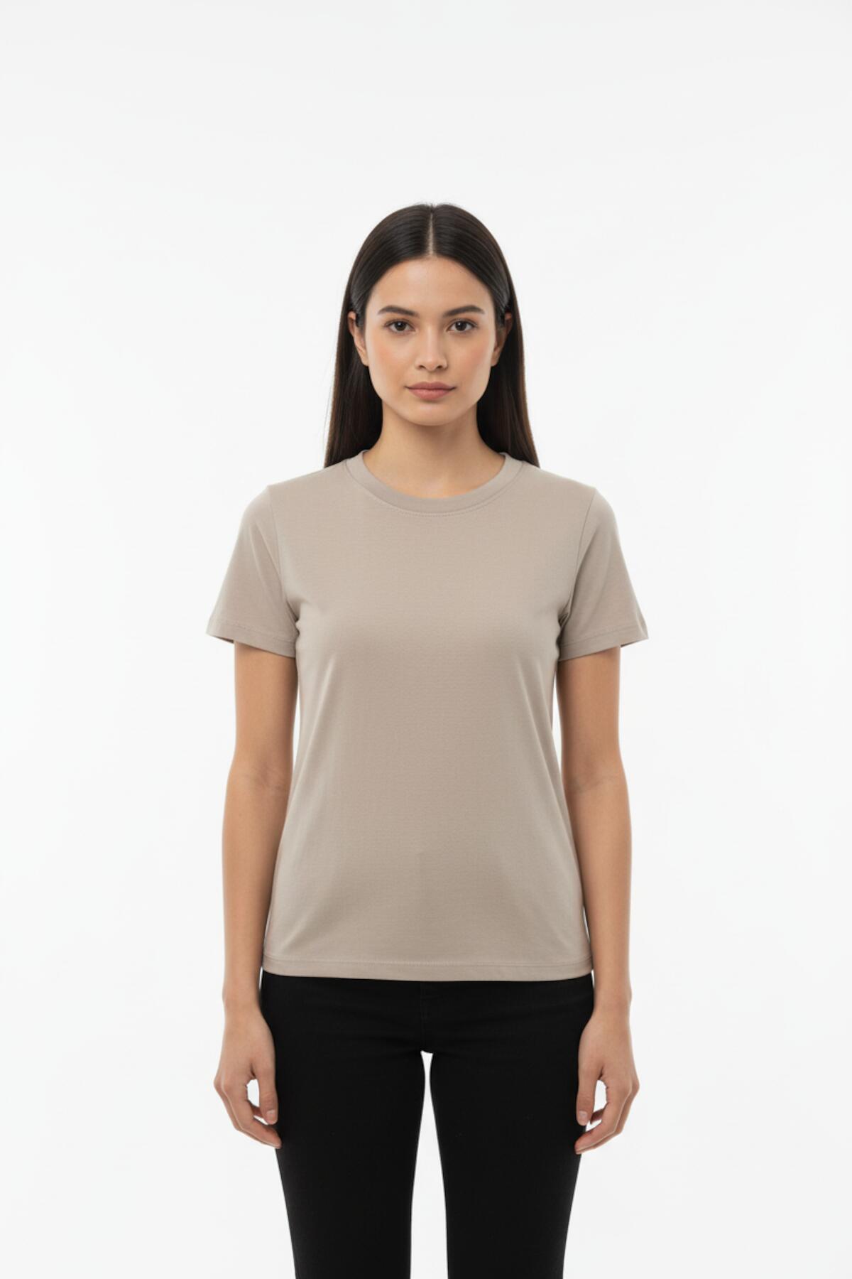 Women's Taupe Crew‑Neck Body T‑Shirt