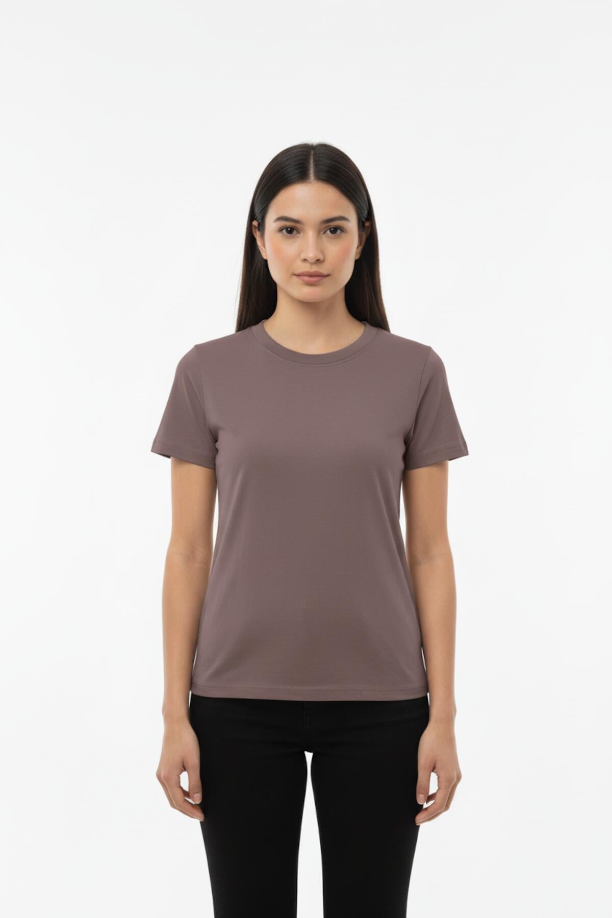 Rundhals-Body-T-Shirt — Hellbraun