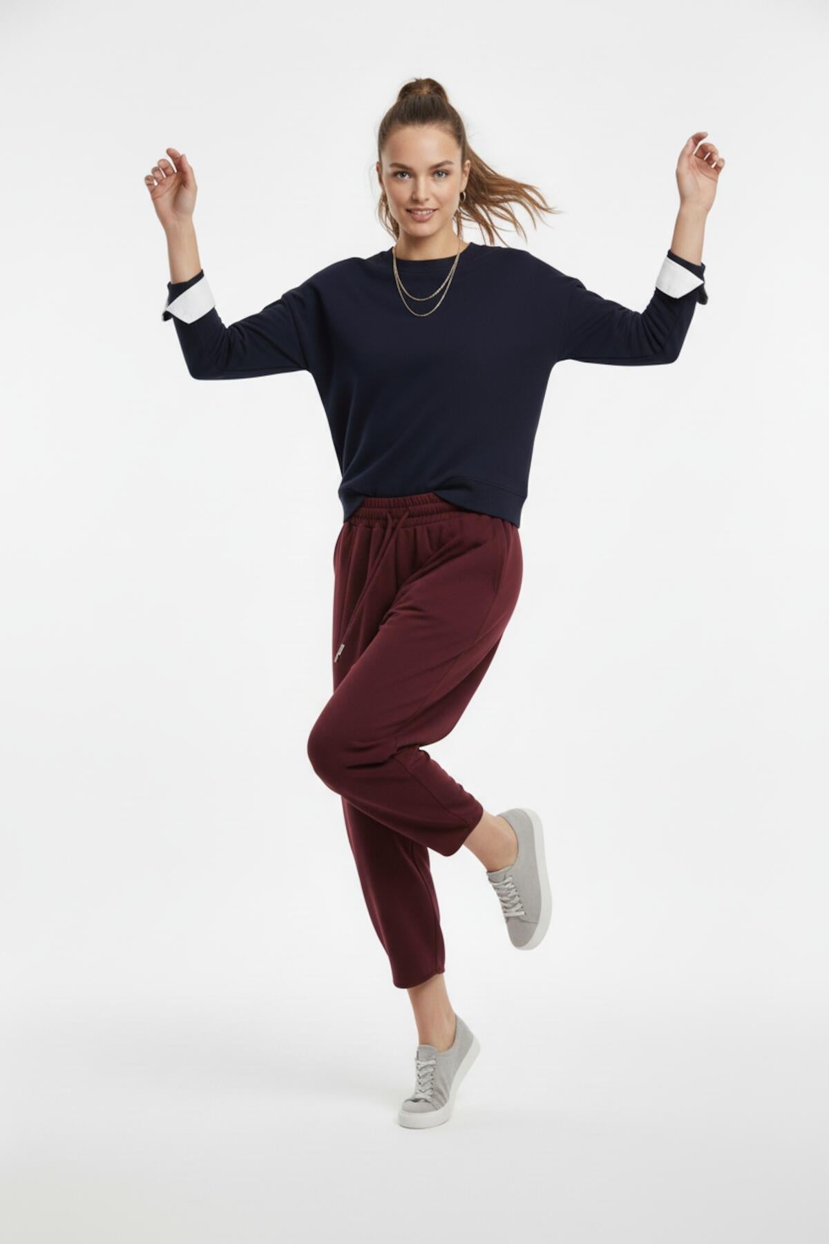 Trousers With Hem Detail — Burgundy