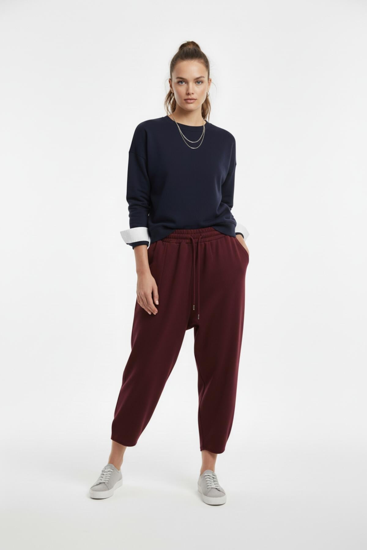 Trousers With Hem Detail — Burgundy