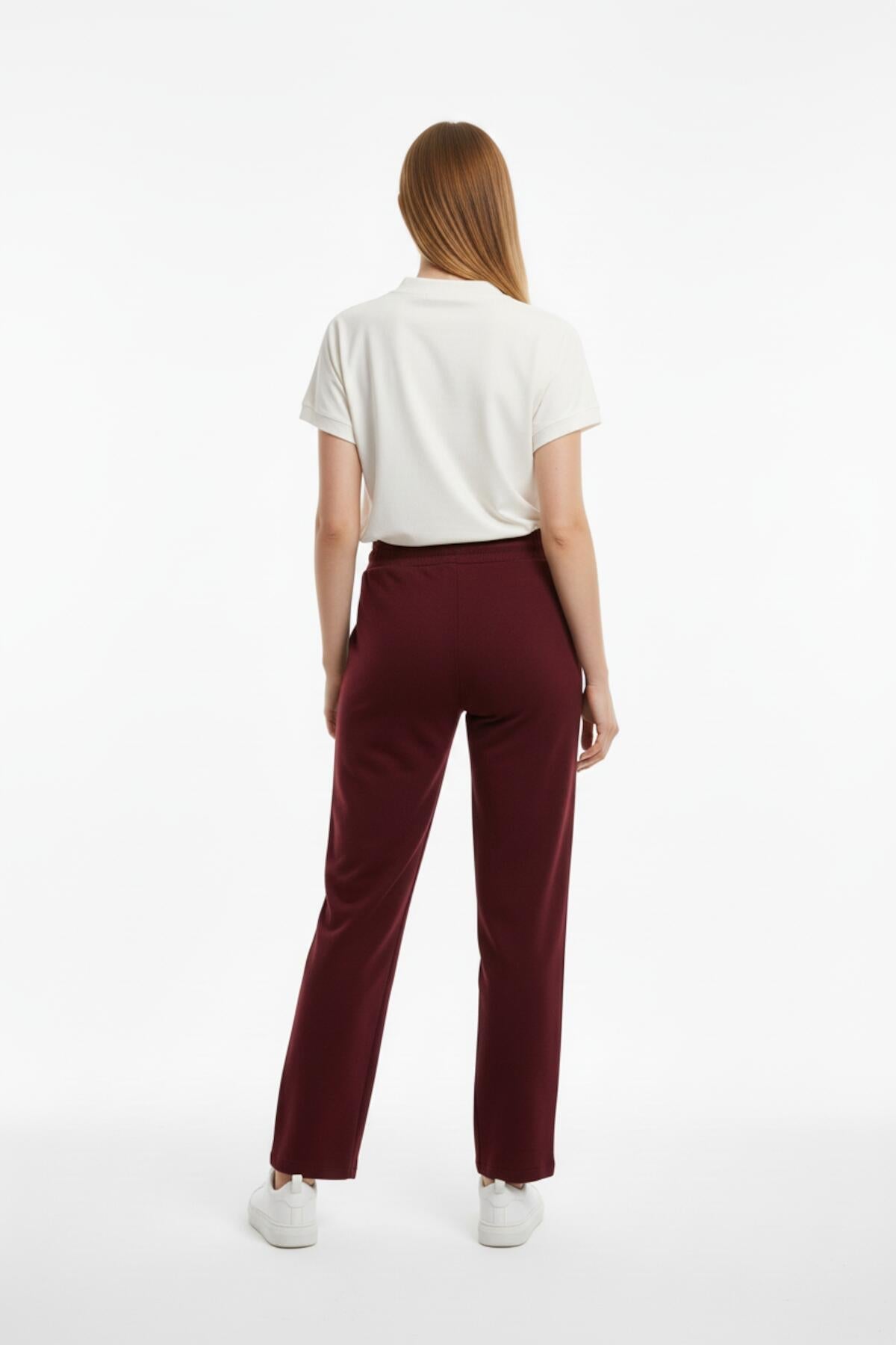 Burgundy Wide - Leg Trousers With Stone Details