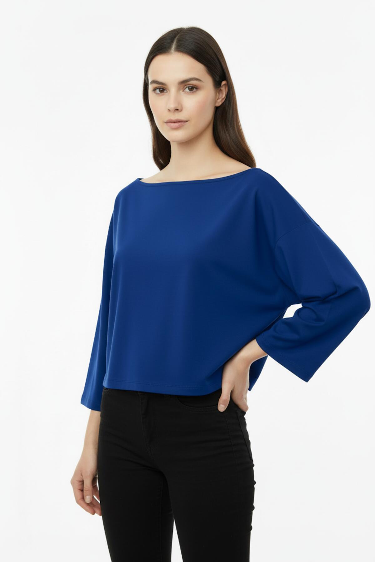 Dropped - Shoulder Wide - Fit Blouse — Navy