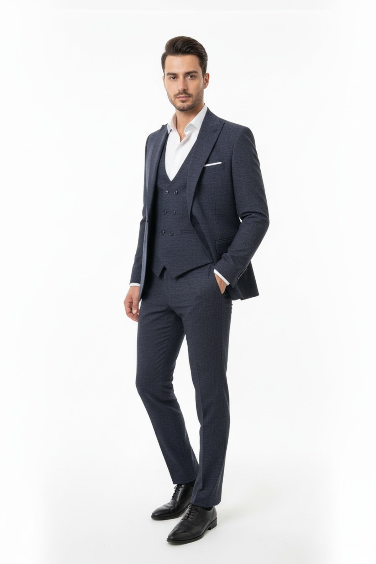 Zegna Driedelig Pak met Spikkels — Marineblauw