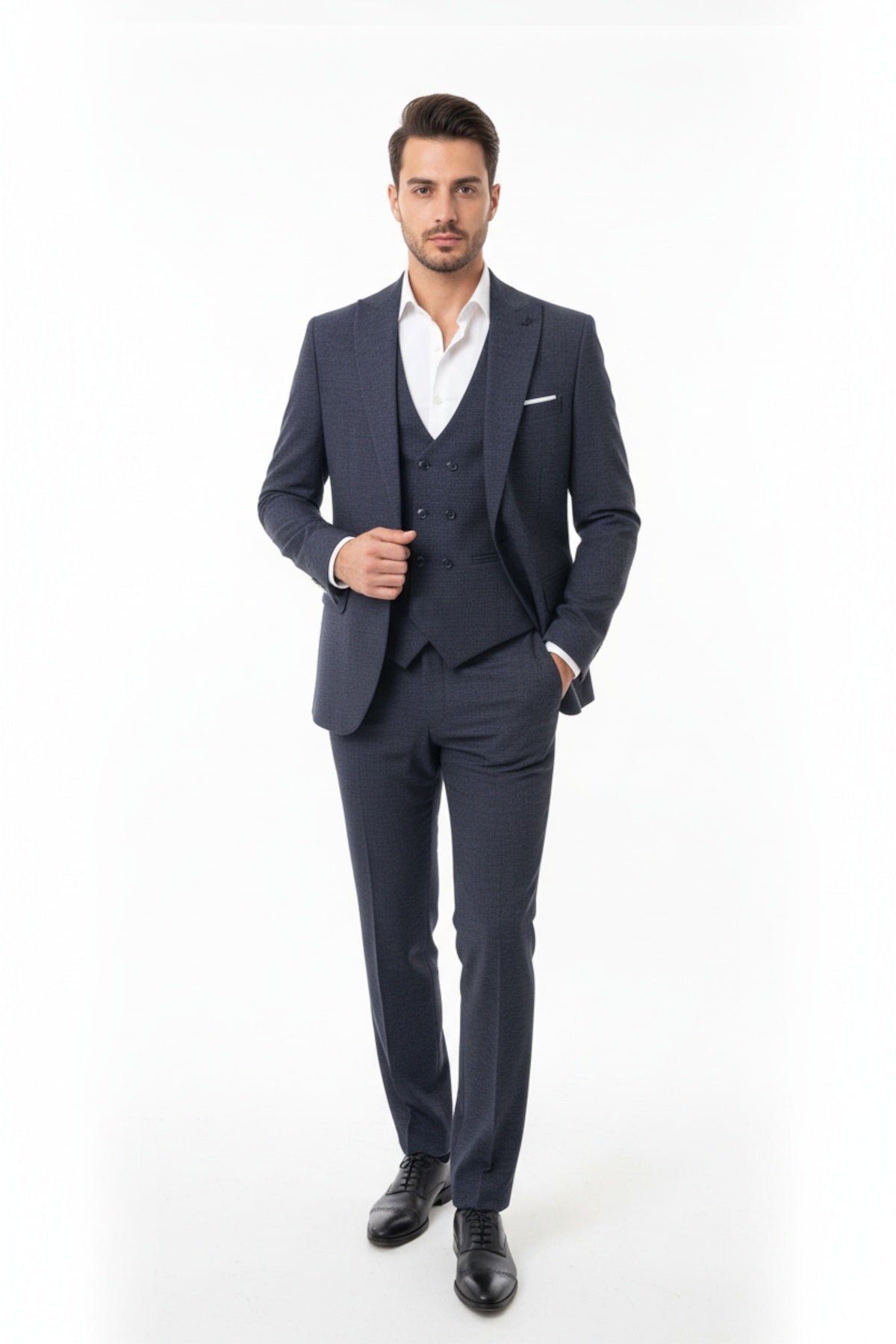 Zegna Driedelig Pak met Spikkels — Marineblauw