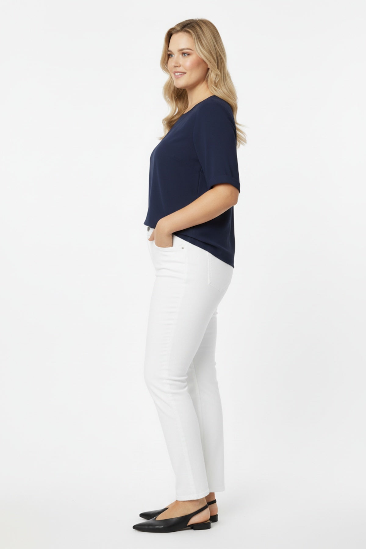 Plus - Size Cotton - Stretch Trousers — Off‑White