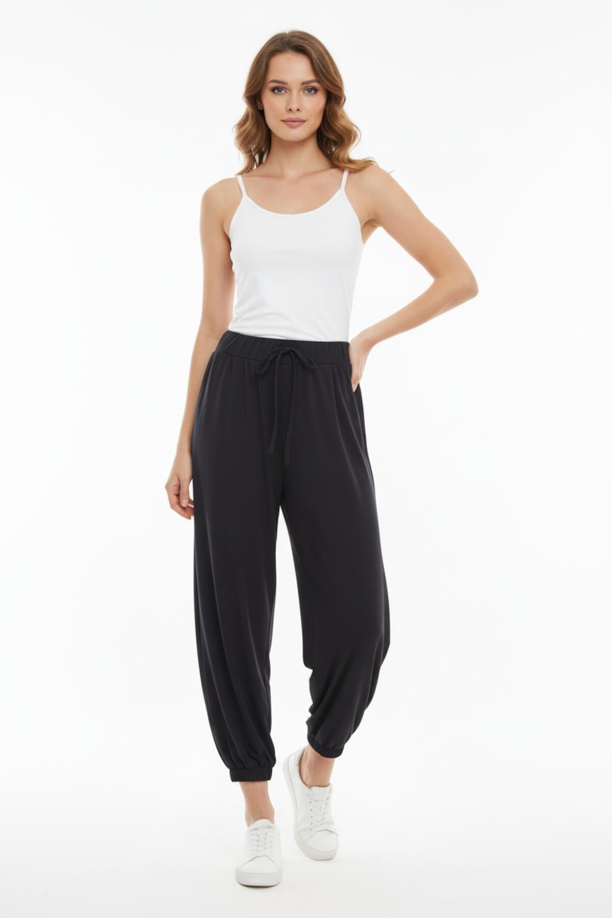 Viscose Trousers With Elasticated Hems — Black