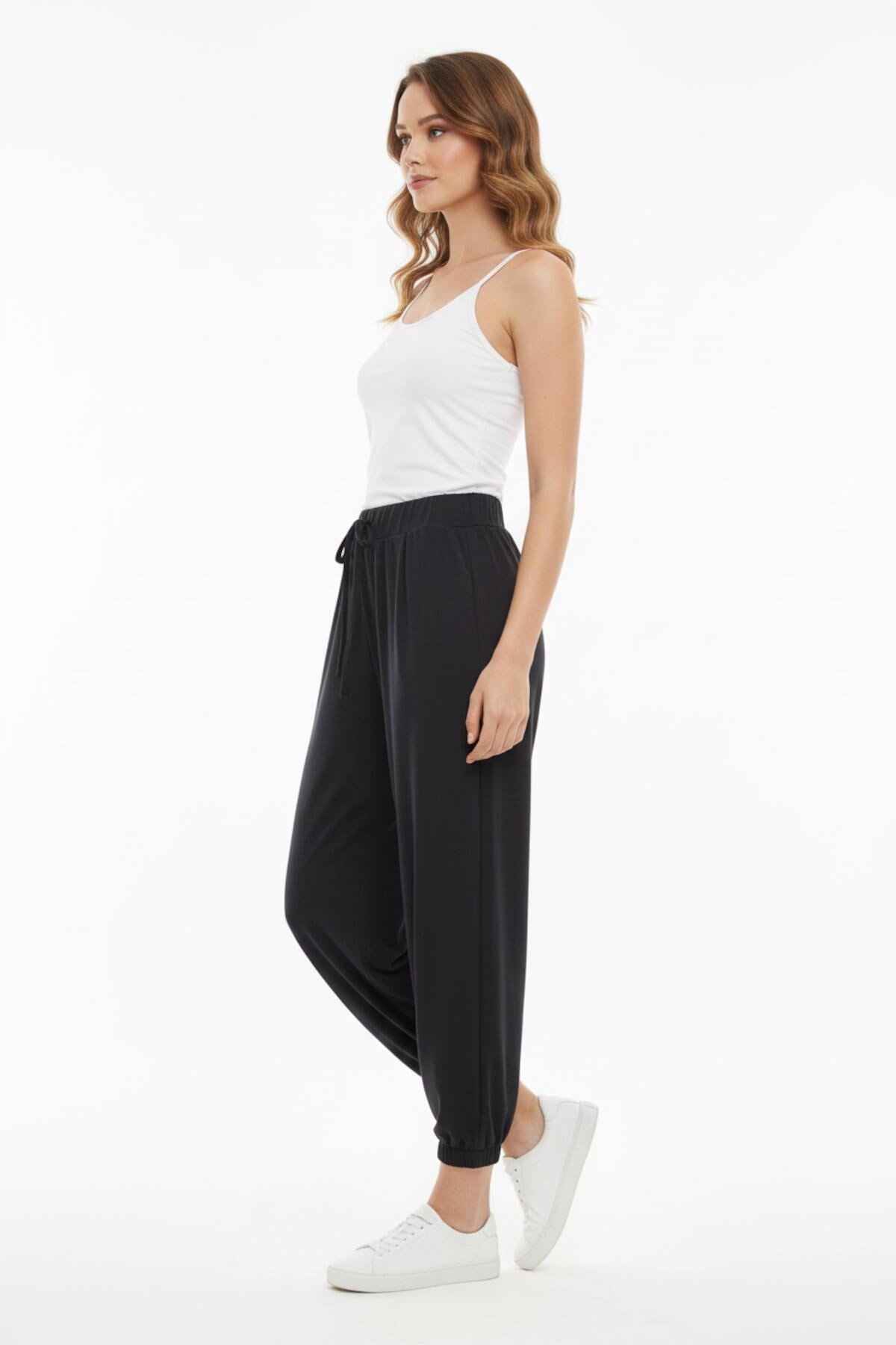 Viscose Trousers With Elasticated Hems — Black