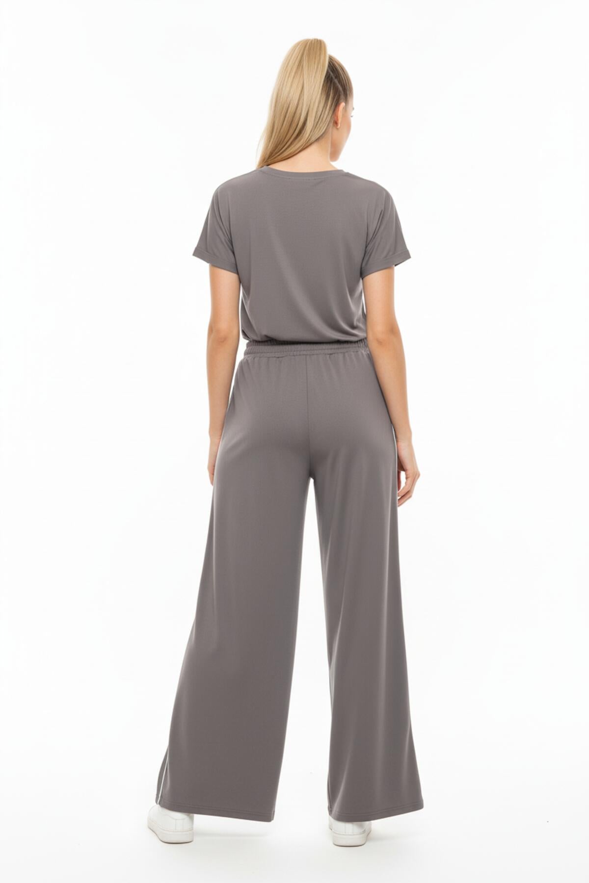 Wide‑Leg Trousers With Side Piping And Pockets — Grey