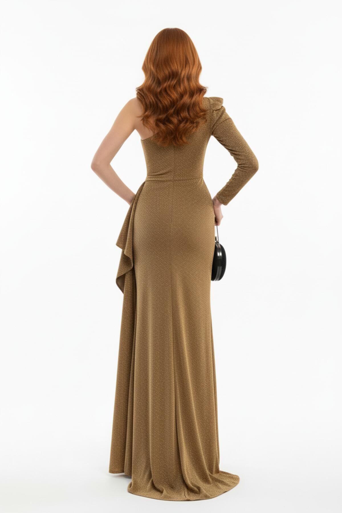 Ein-Schulter-Abendkleid aus Samt – Gelb