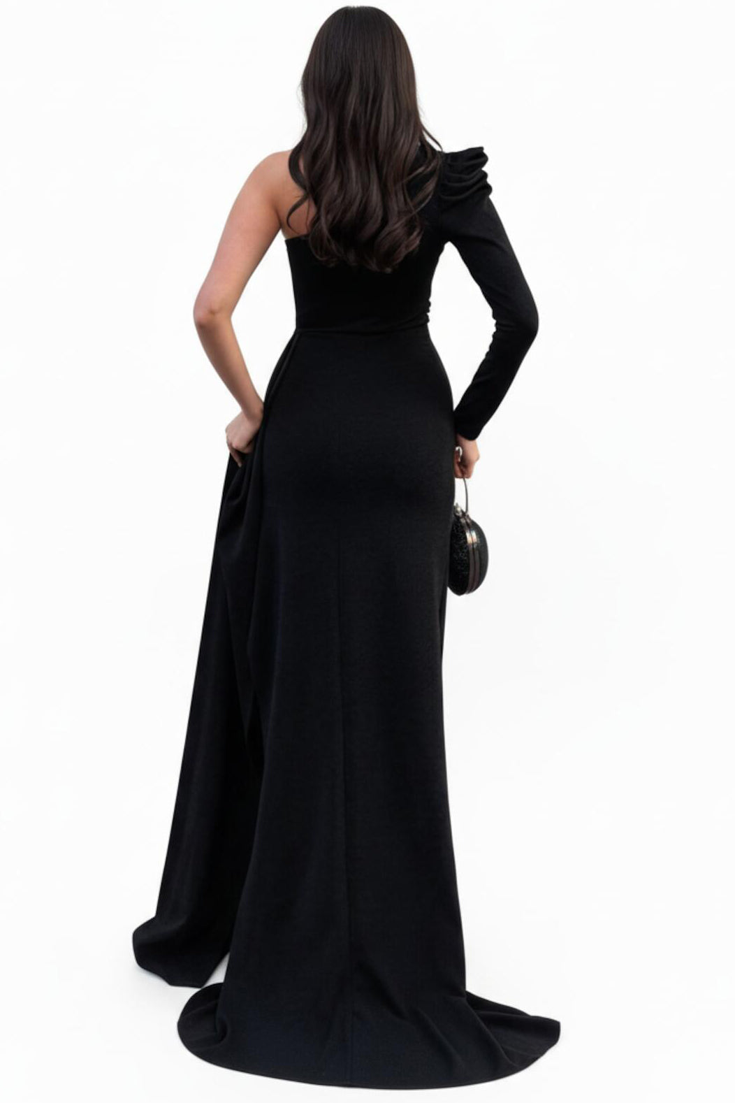 One - Shoulder Velvet Evening Dress — Black