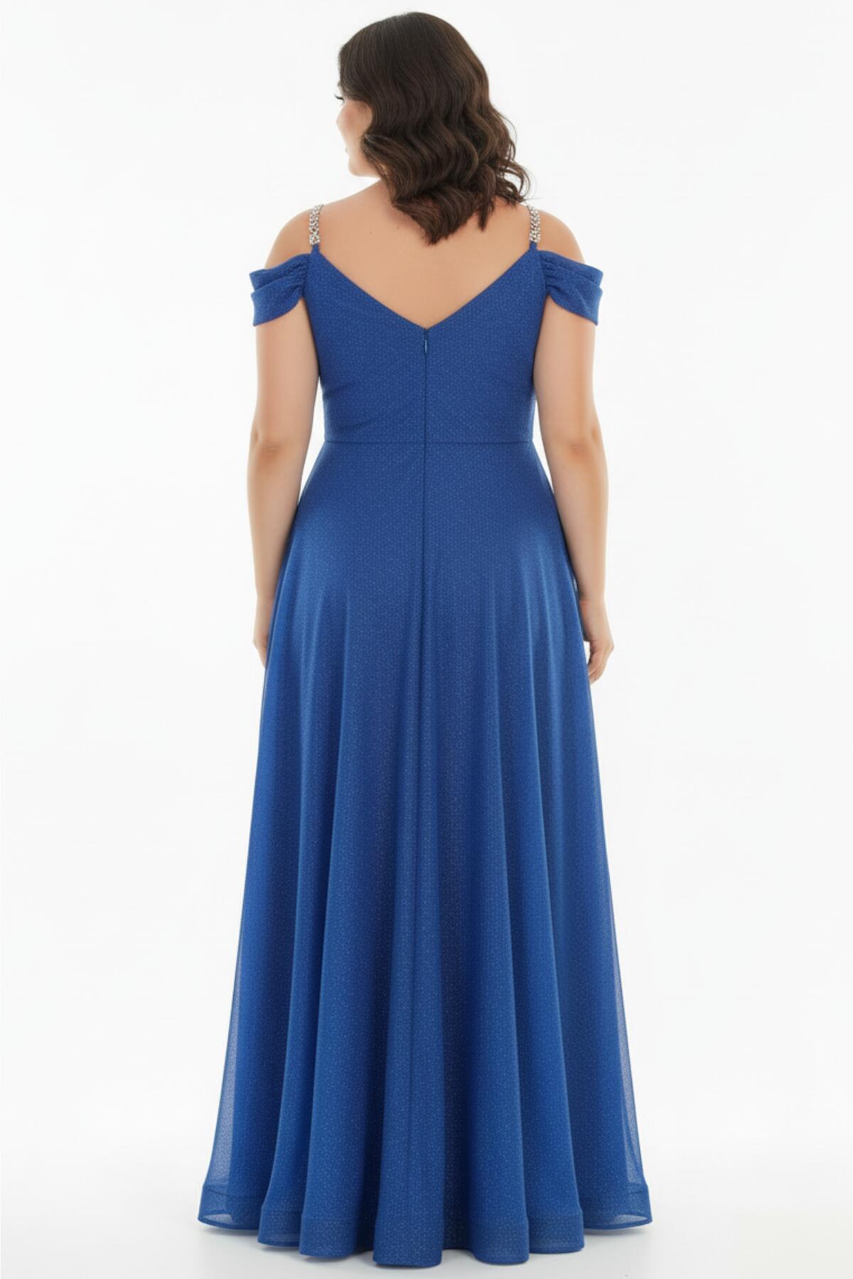 Plus - Size Chain - Strap Pleated Maxi Evening Dress — Royal Blue
