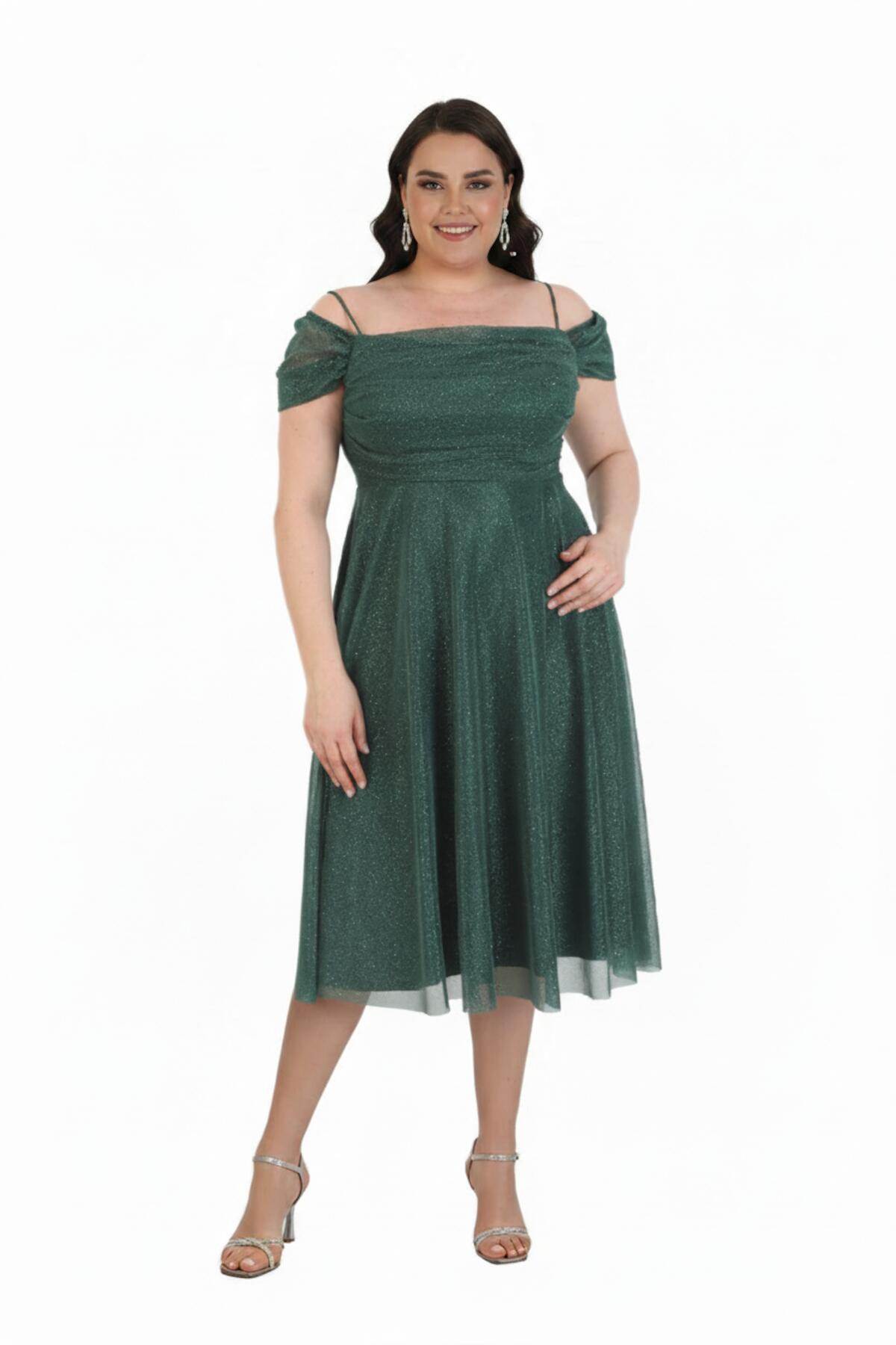Plus - Size Off - Shoulder Midi Evening Dress In Green