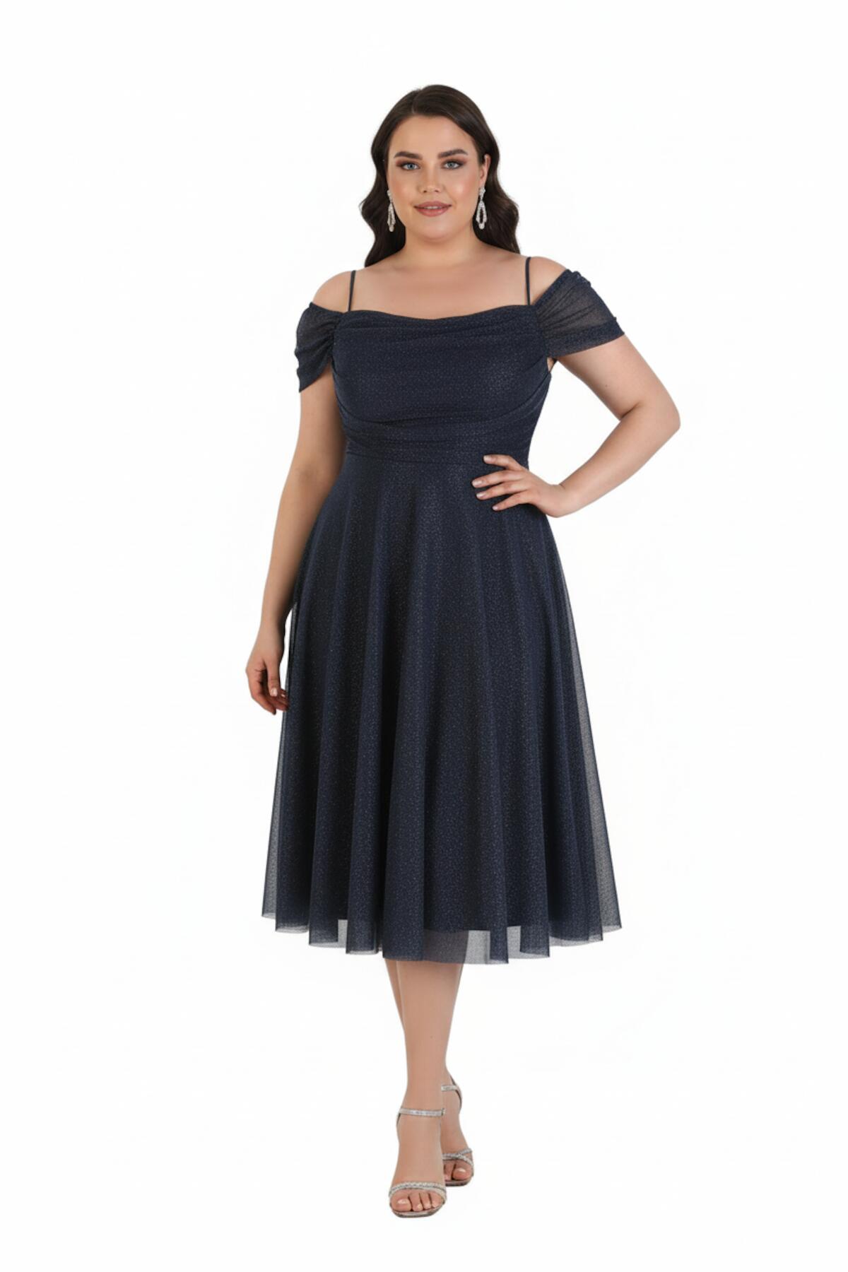 Plus - Size Off - Shoulder Midi Dress — Navy