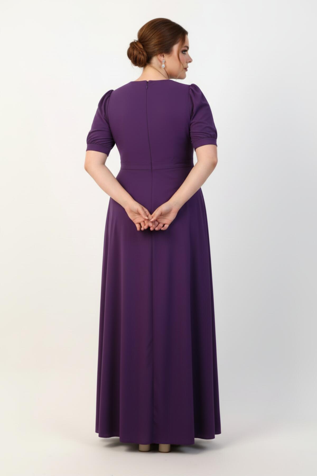 Plus - Size Long Evening Dress With Waist Buckle — Purple