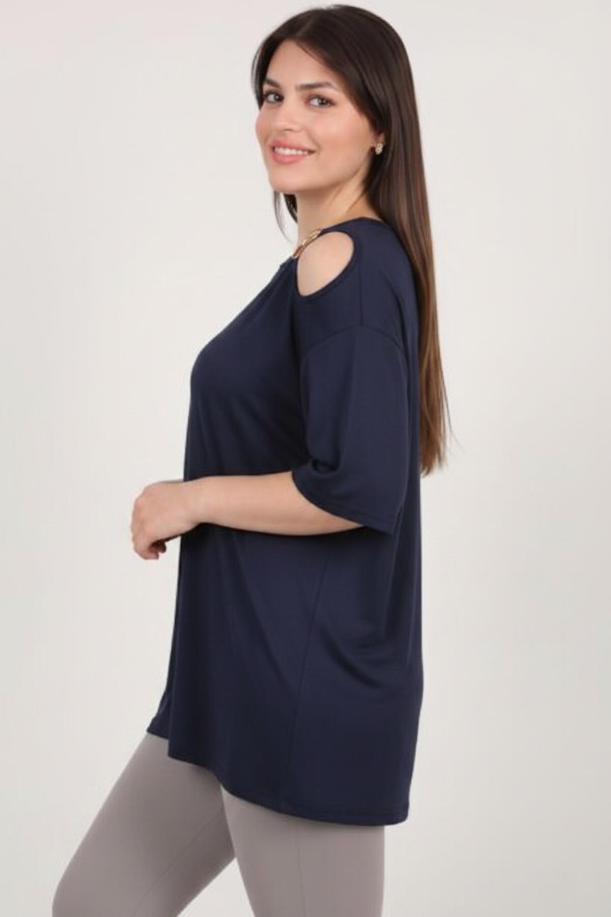 Buckle - Detail Blouse — Navy (Plus Size)
