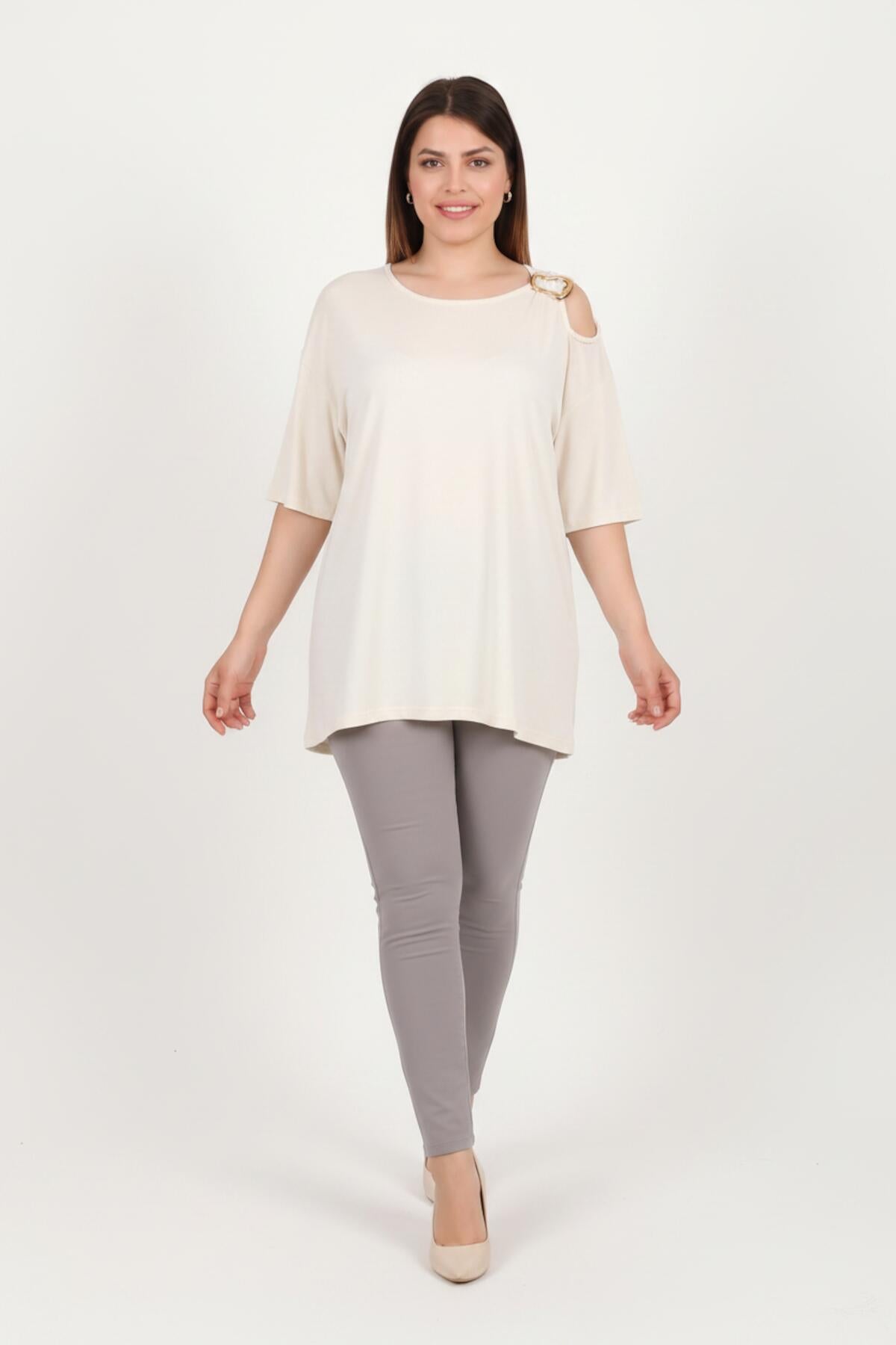 Off - White Buckle - Detail Blouse — Plus Size
