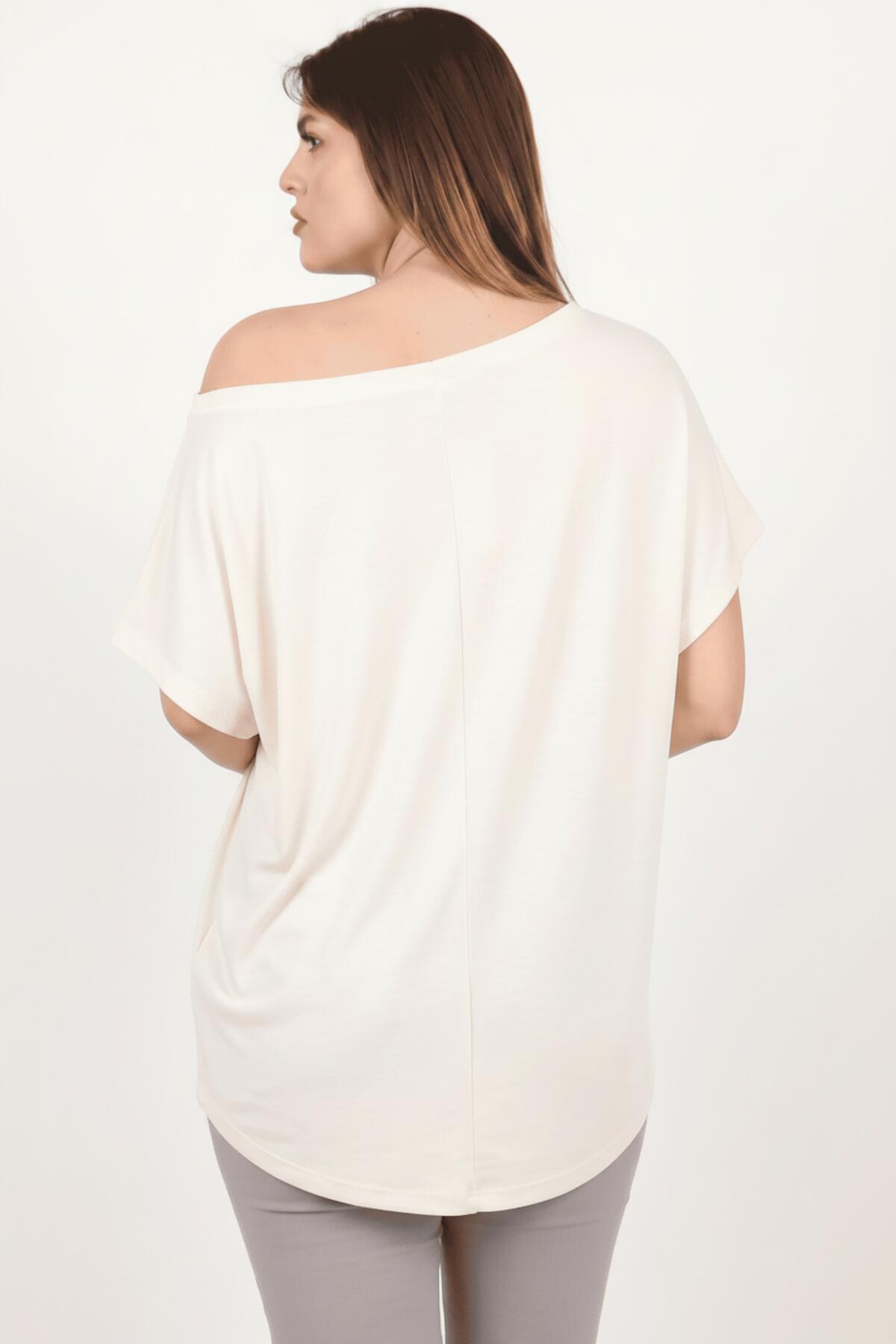 Plus - Size Off - White Dropped - Shoulder Blouse