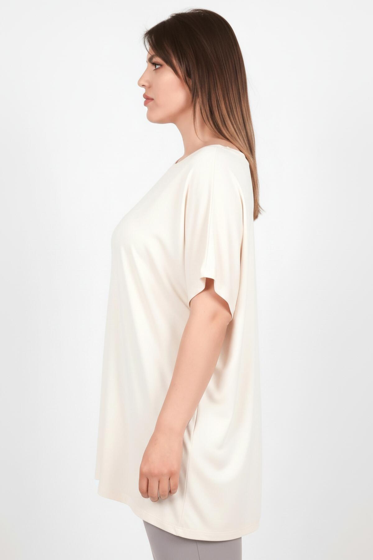 Große Größen - Off-White Bluse mit überschnittenen Schultern