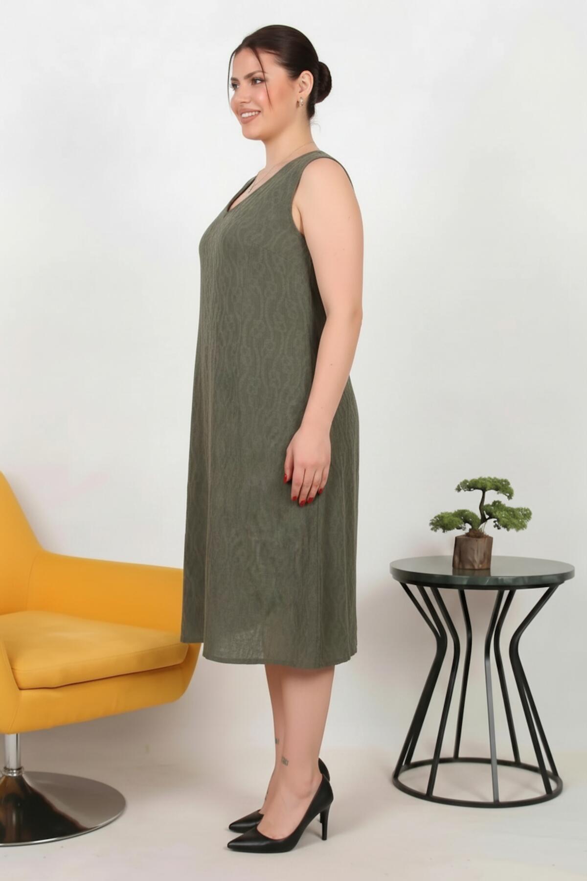 Plus - Size Viscose Dress With Cross - Back Detail — Khaki