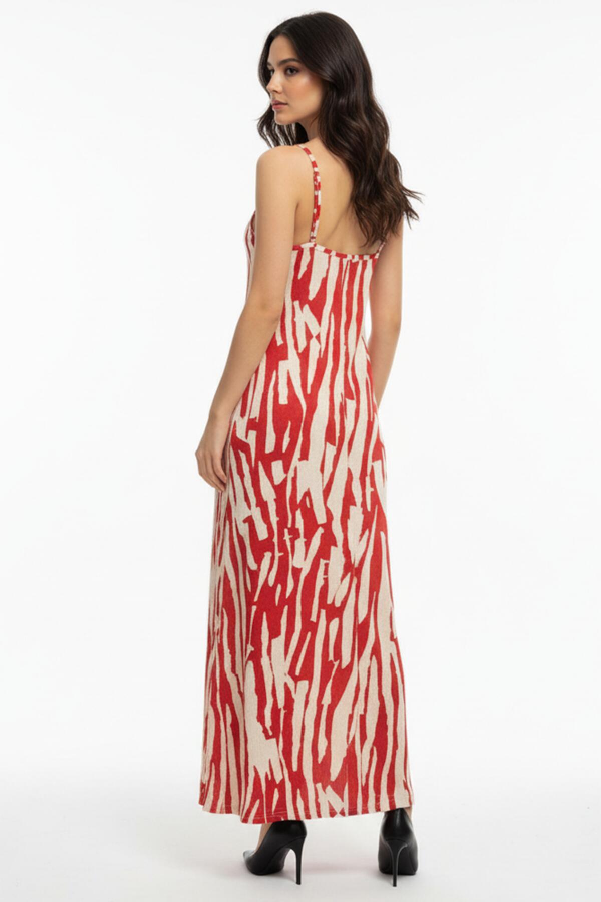 Patterned Terracotta Tie - Strap Dress