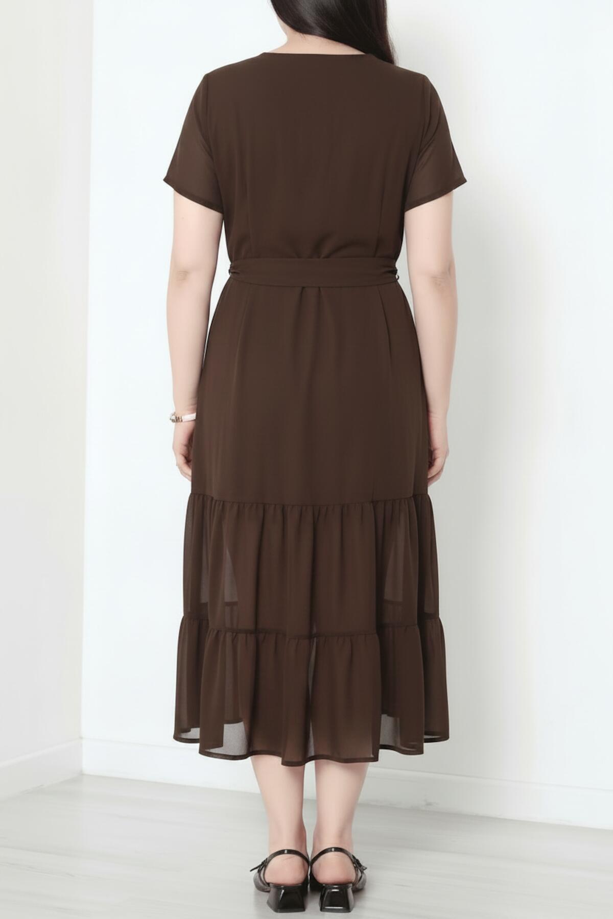 Plus Size Maxi Jurk met V-hals en Gelaagde Tule Zoom, Bruin