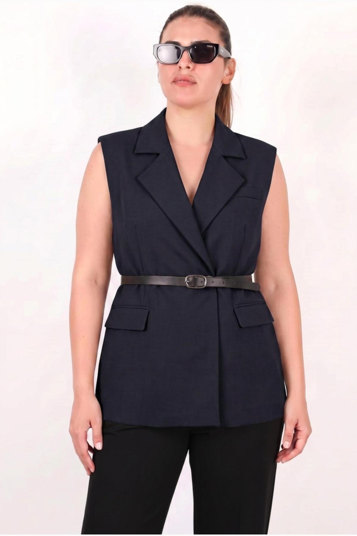Navy Belted Vest