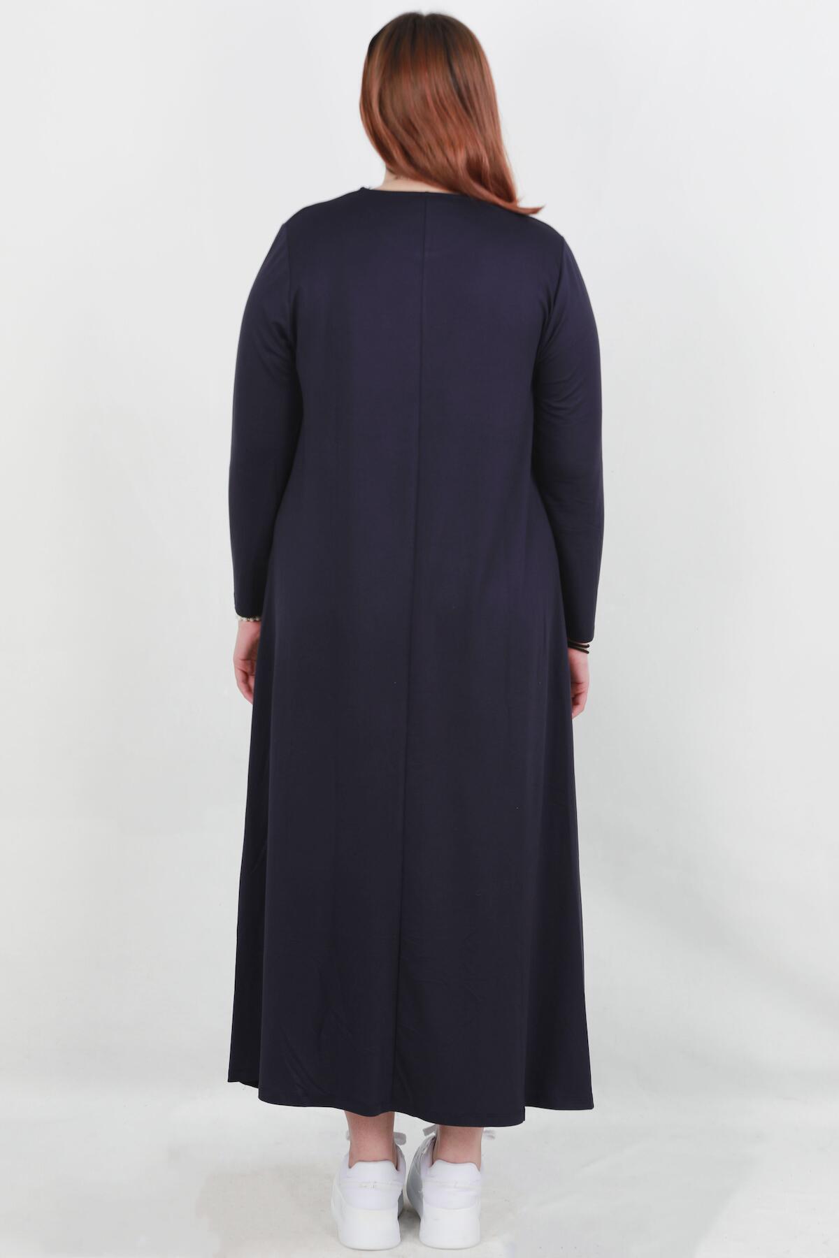 Große Größen: Lässiges Langarmkleid – Marineblau
