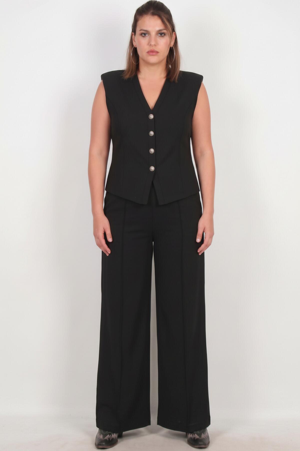 Black Tailored Vest Set — Plus Size