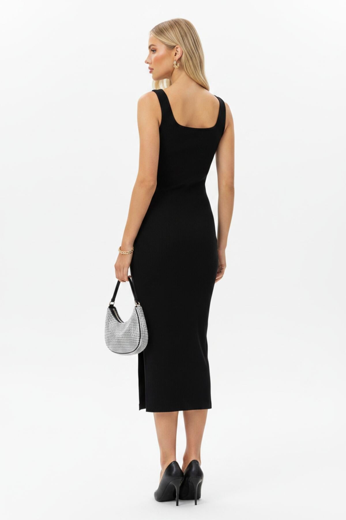Ärmelloses Plus-Size-Kleid mit eckigem Ausschnitt – Schwarz