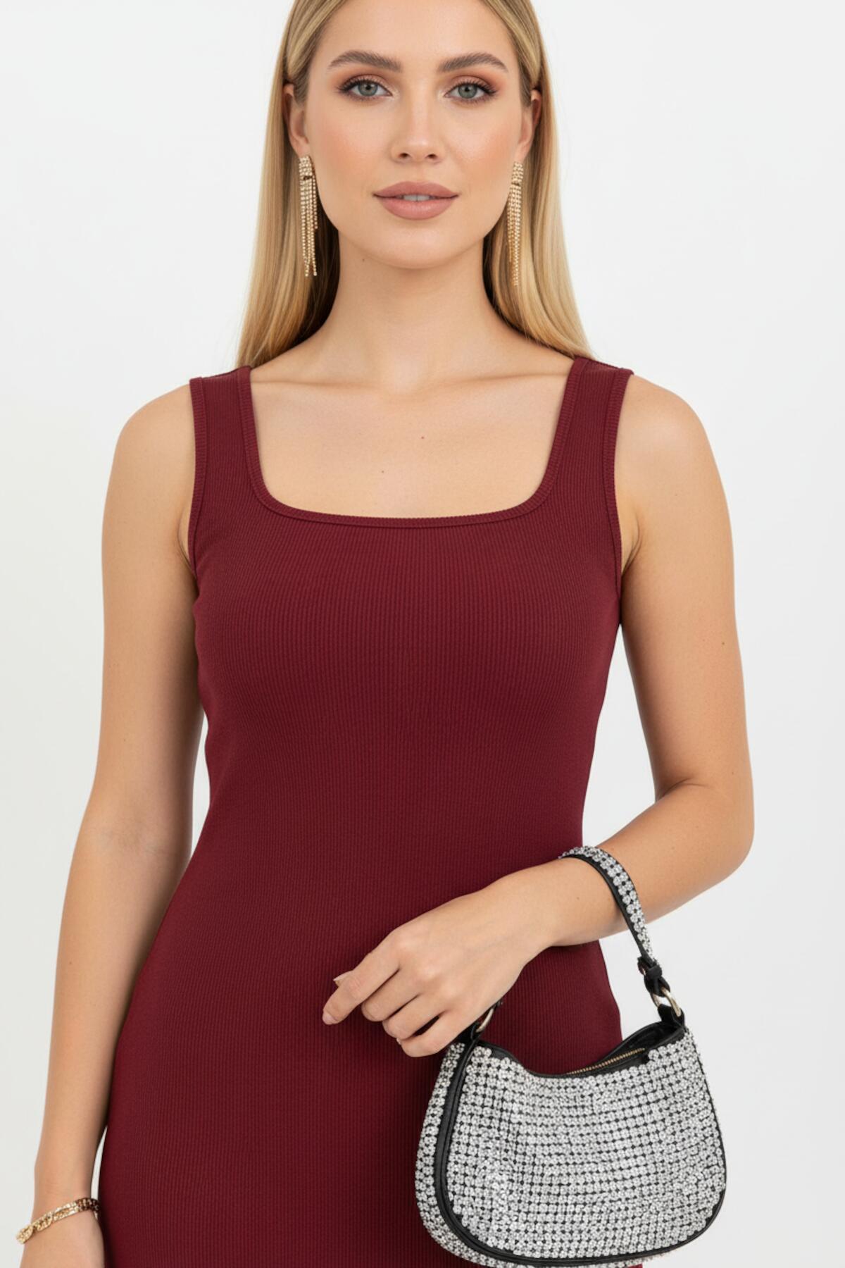 Plus - Size Sleeveless Square - Neck Dress - Burgundy